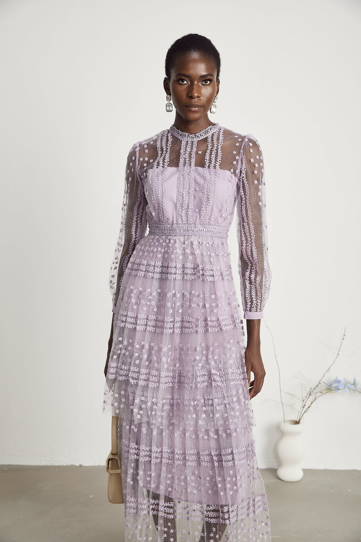 Delphine semi-sheer layered midi dress (Final Sale)