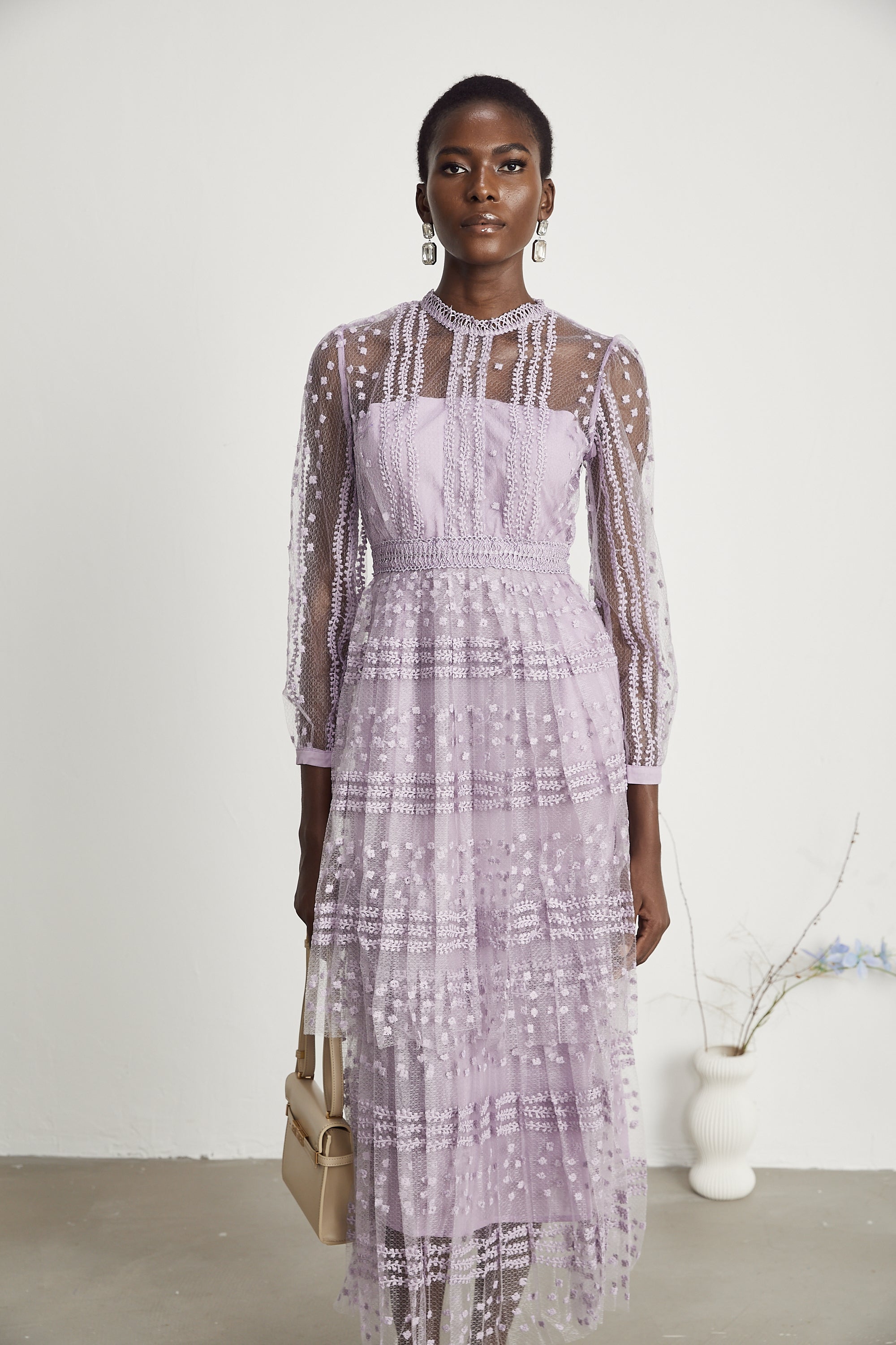 Delphine semi-sheer layered midi dress (Final Sale)