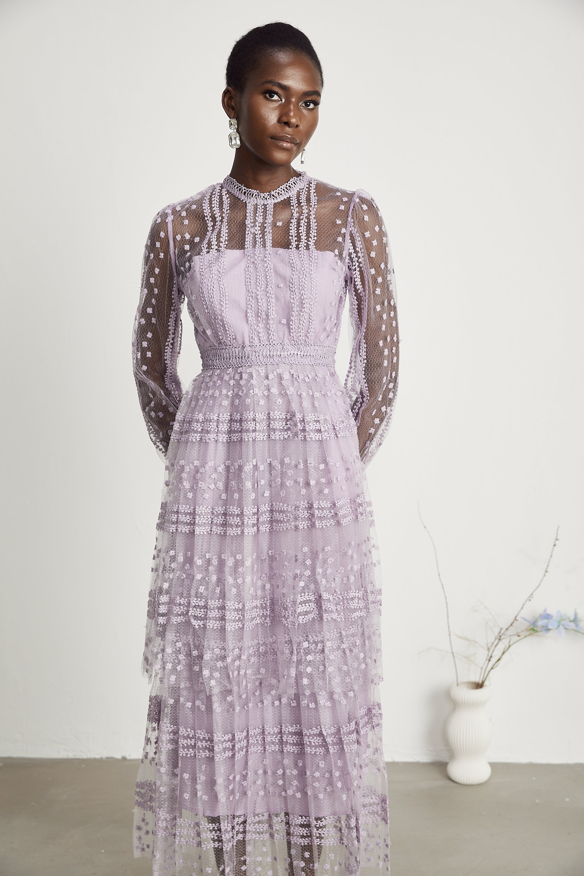 Delphine semi-sheer layered midi dress (Final Sale)