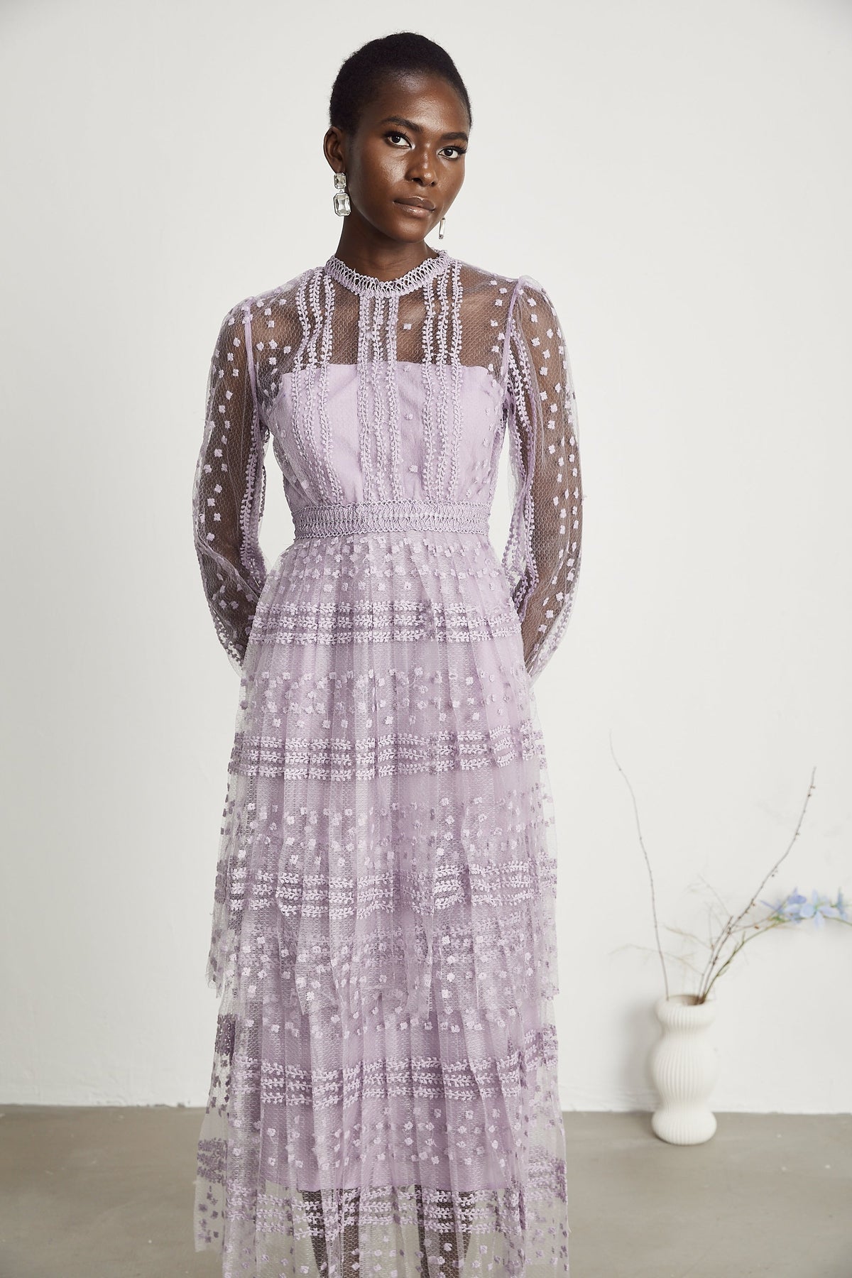 Delphine semi-sheer layered midi dress (Final Sale)