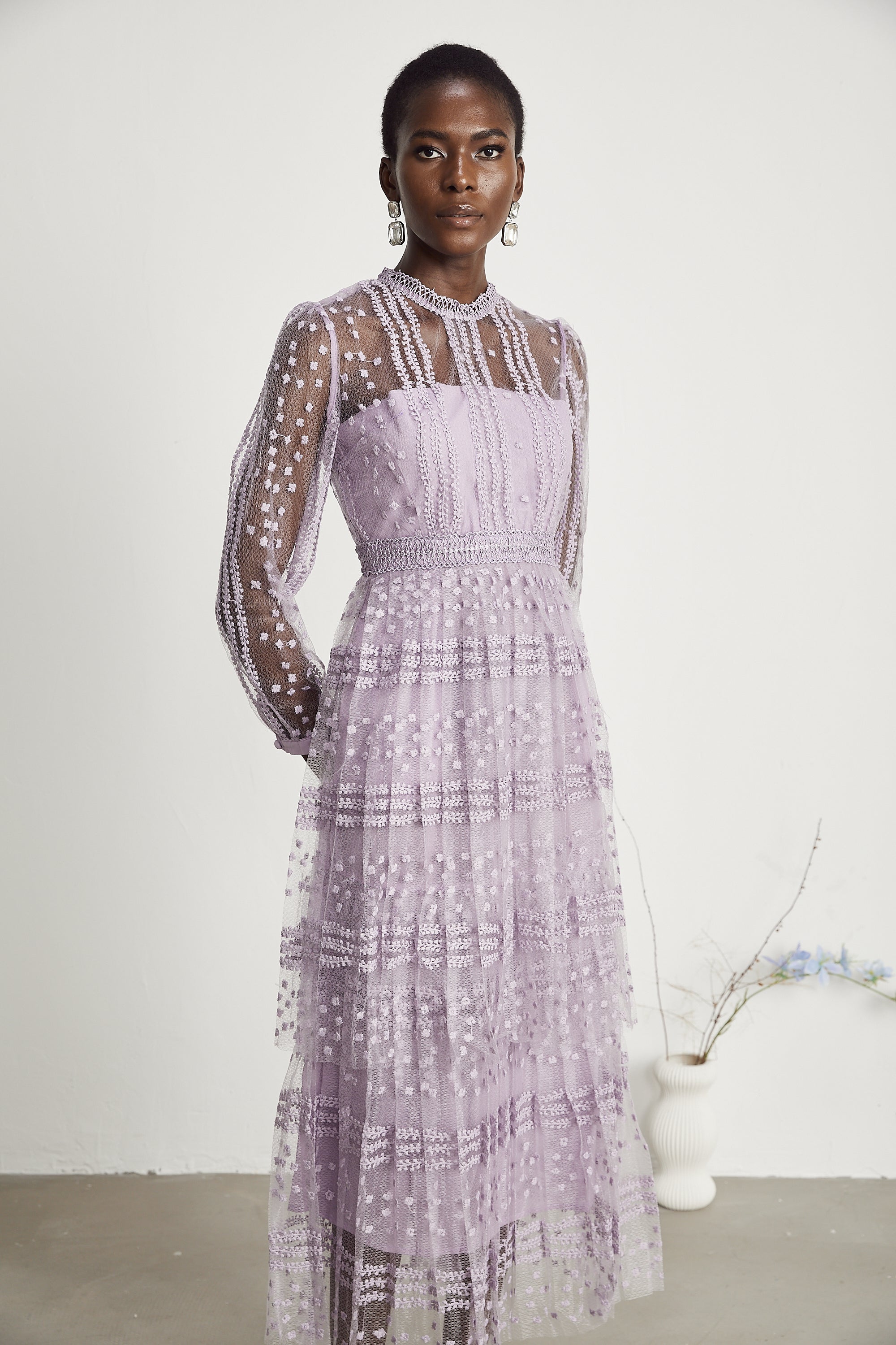 Delphine semi-sheer layered midi dress (Final Sale)
