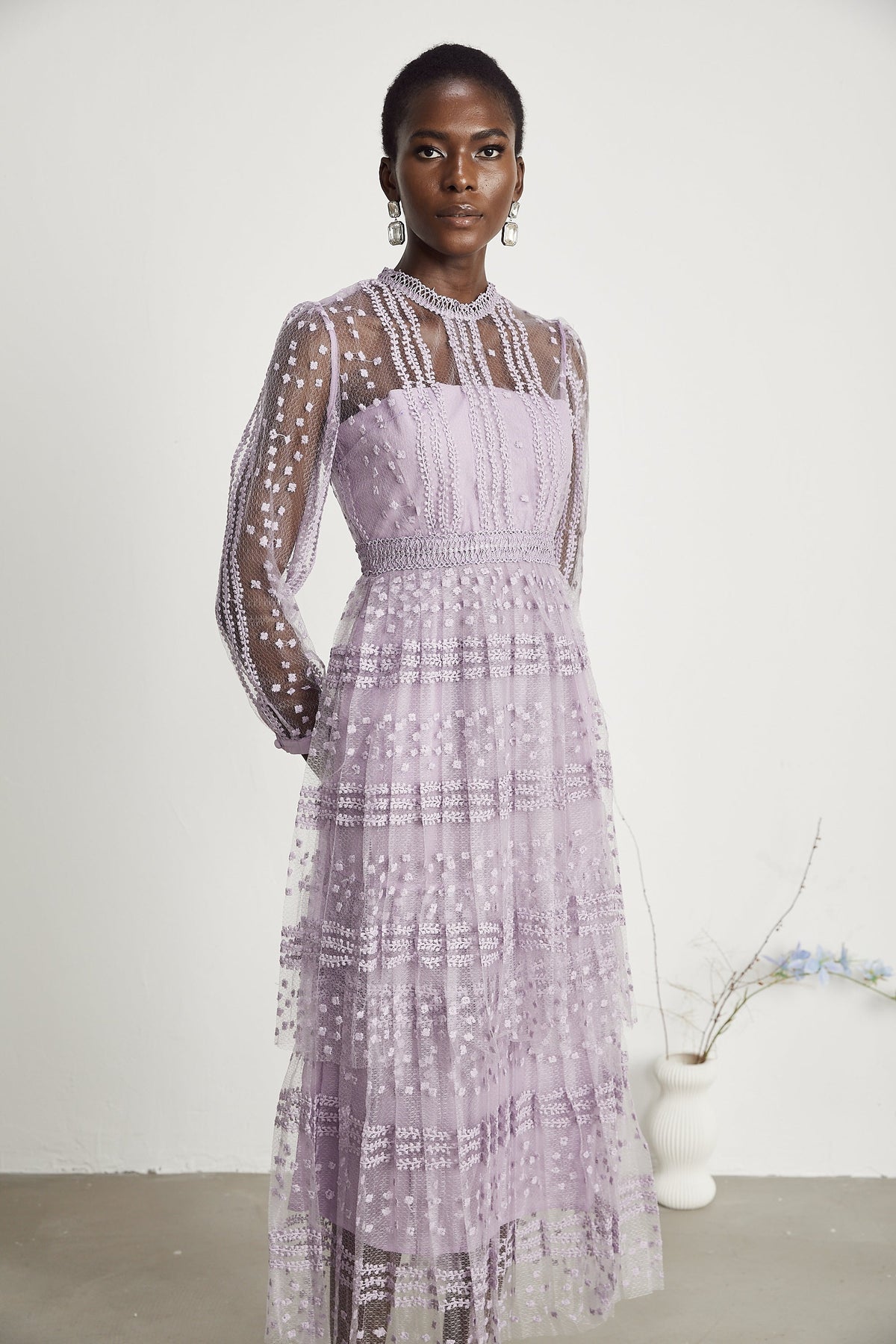 Delphine semi-sheer layered midi dress (Final Sale)