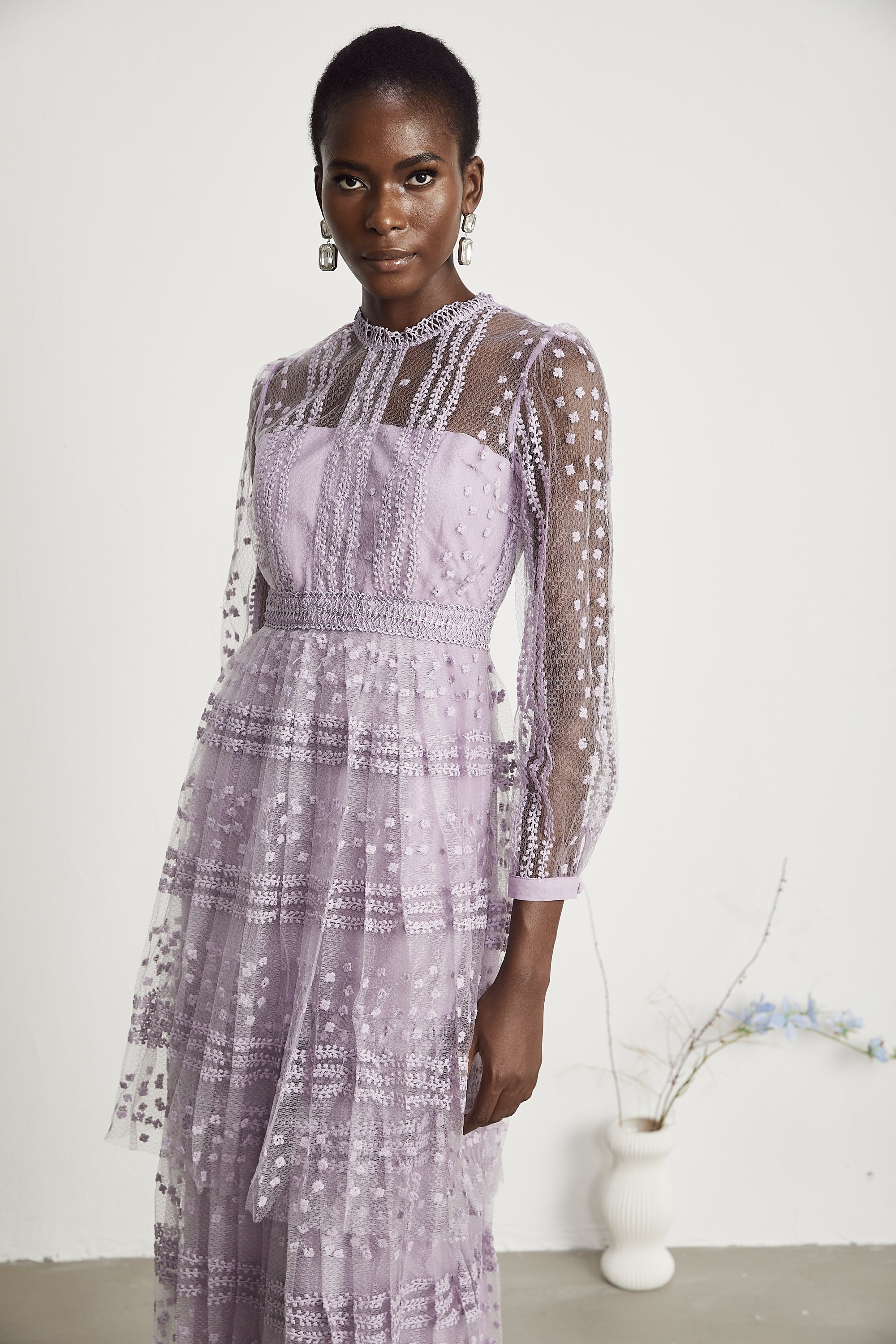Delphine semi-sheer layered midi dress (Final Sale)
