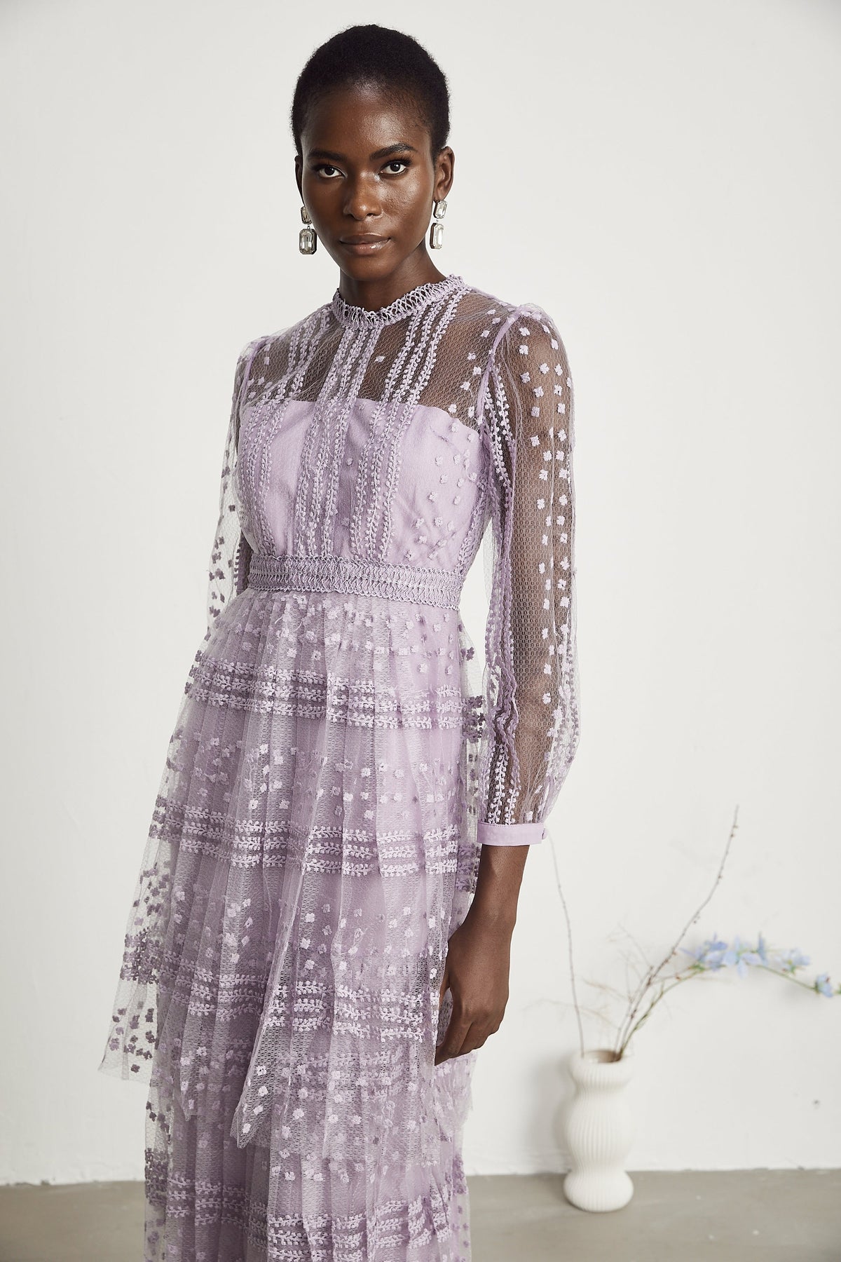 Delphine semi-sheer layered midi dress (Final Sale)