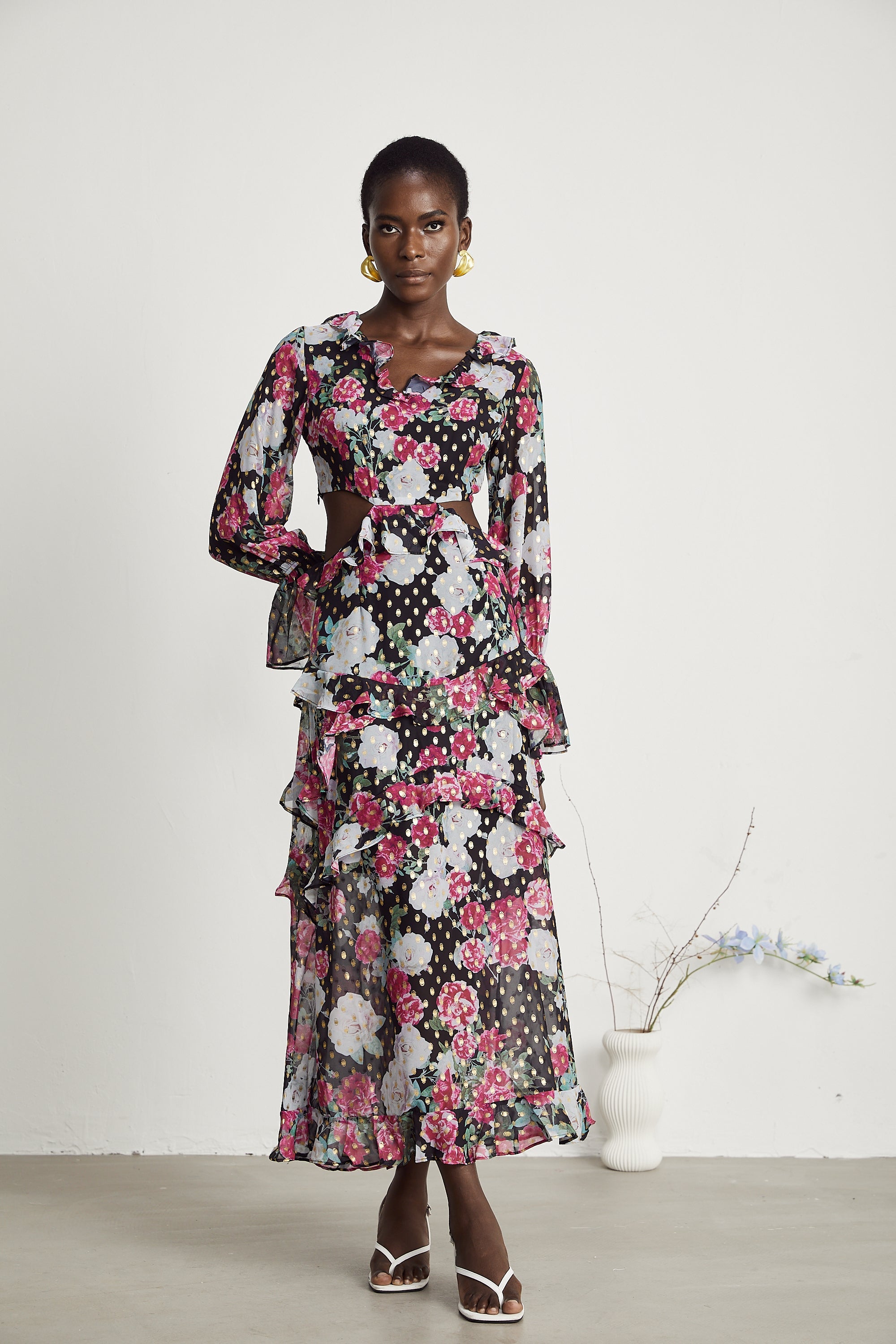 Laguna floral-print ruffled midi dress
