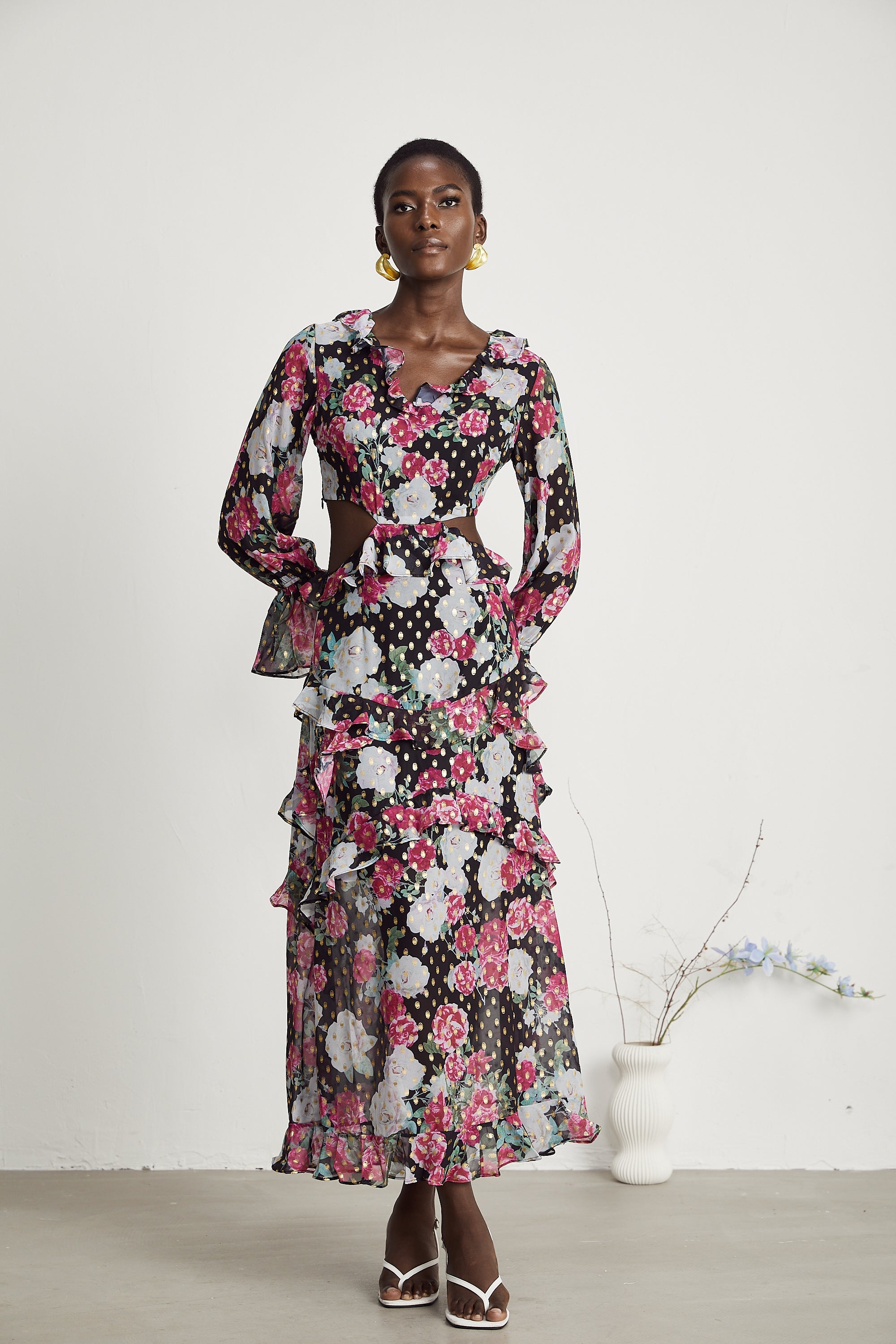 Laguna floral-print ruffled midi dress