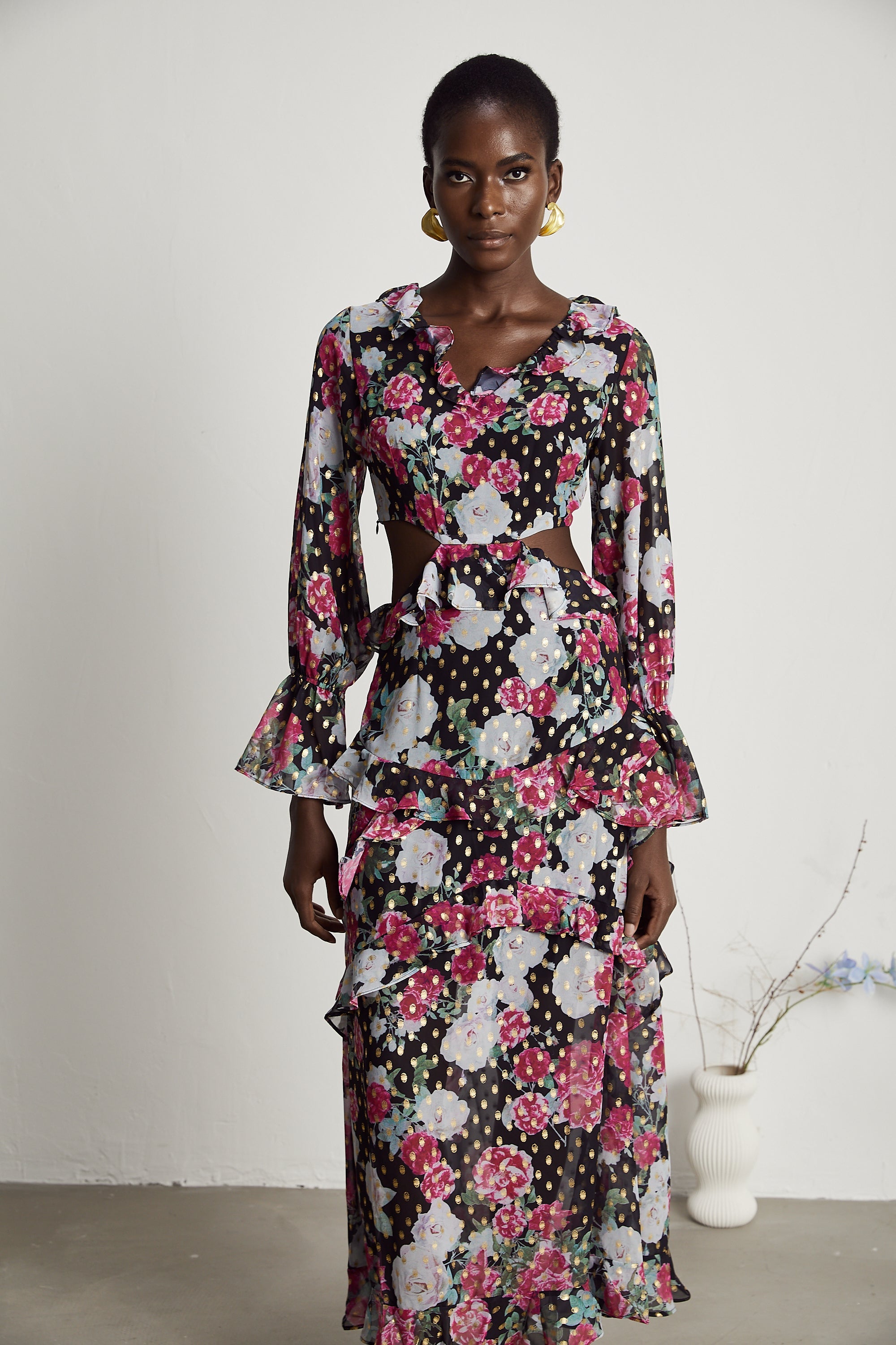 Laguna floral-print ruffled midi dress
