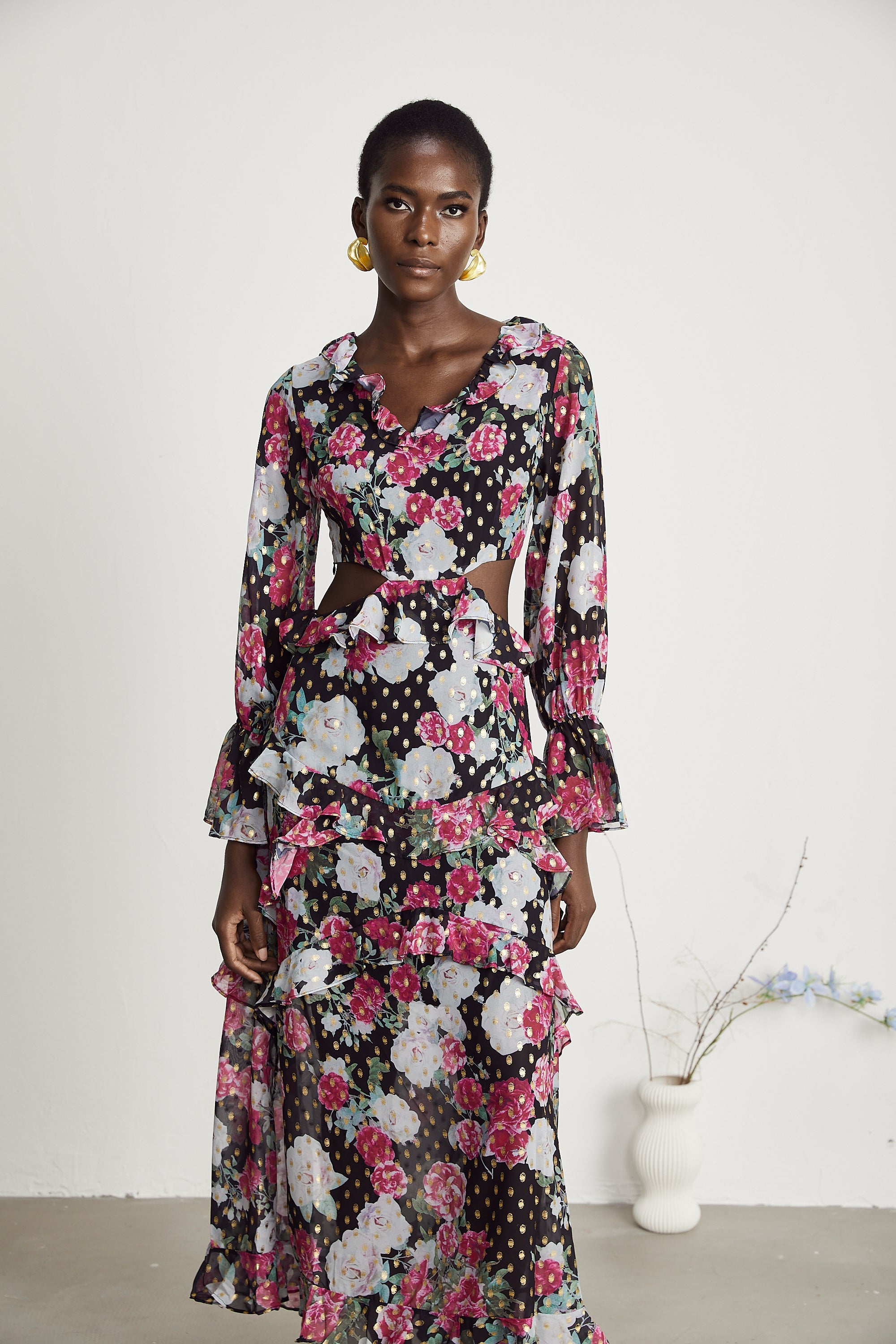 Laguna floral-print ruffled midi dress