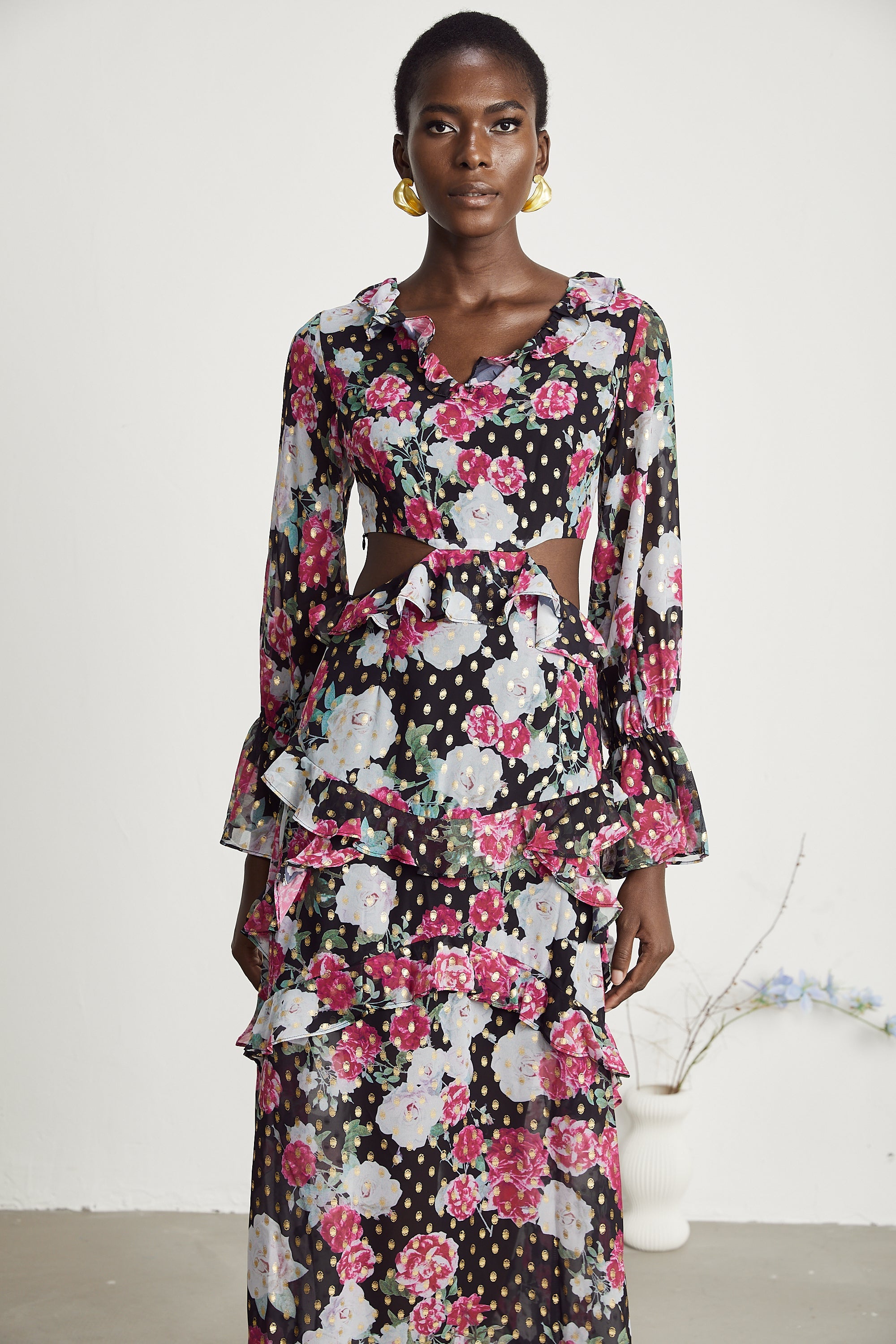 Laguna floral-print ruffled midi dress