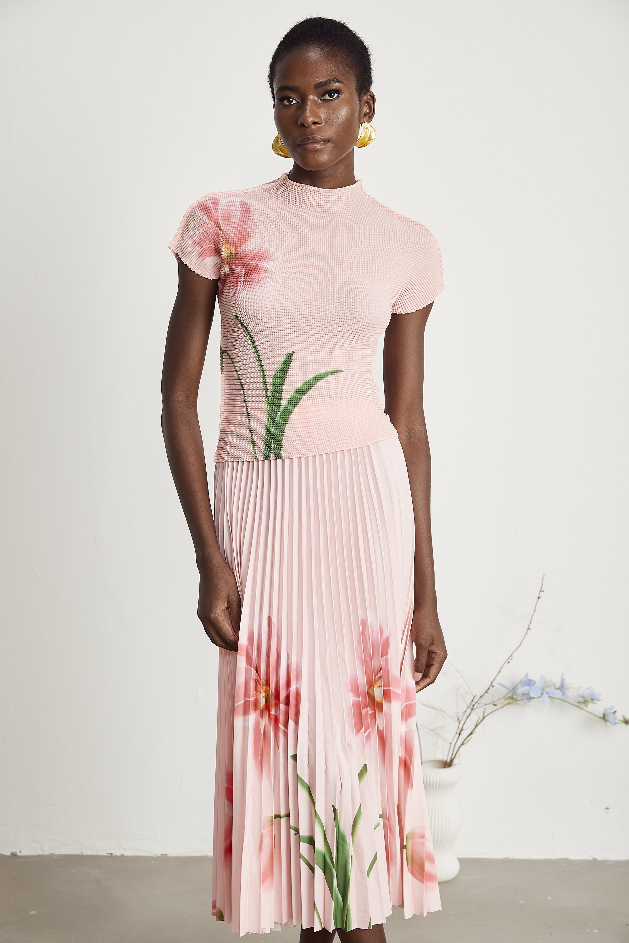 Justine floral-print stretch top & skirt matching set (Final Sale)