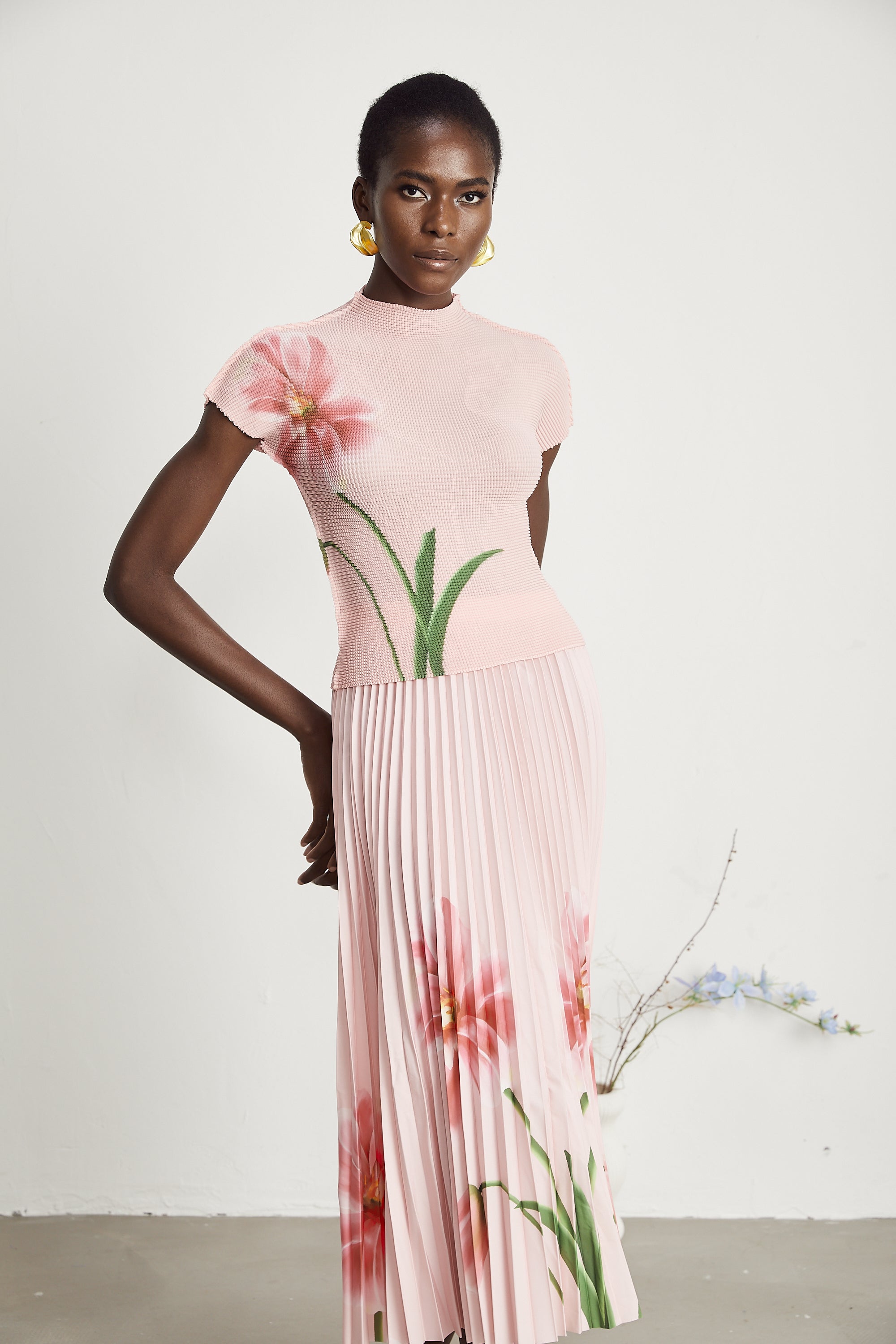 Justine floral-print stretch top & skirt matching set (Final Sale)