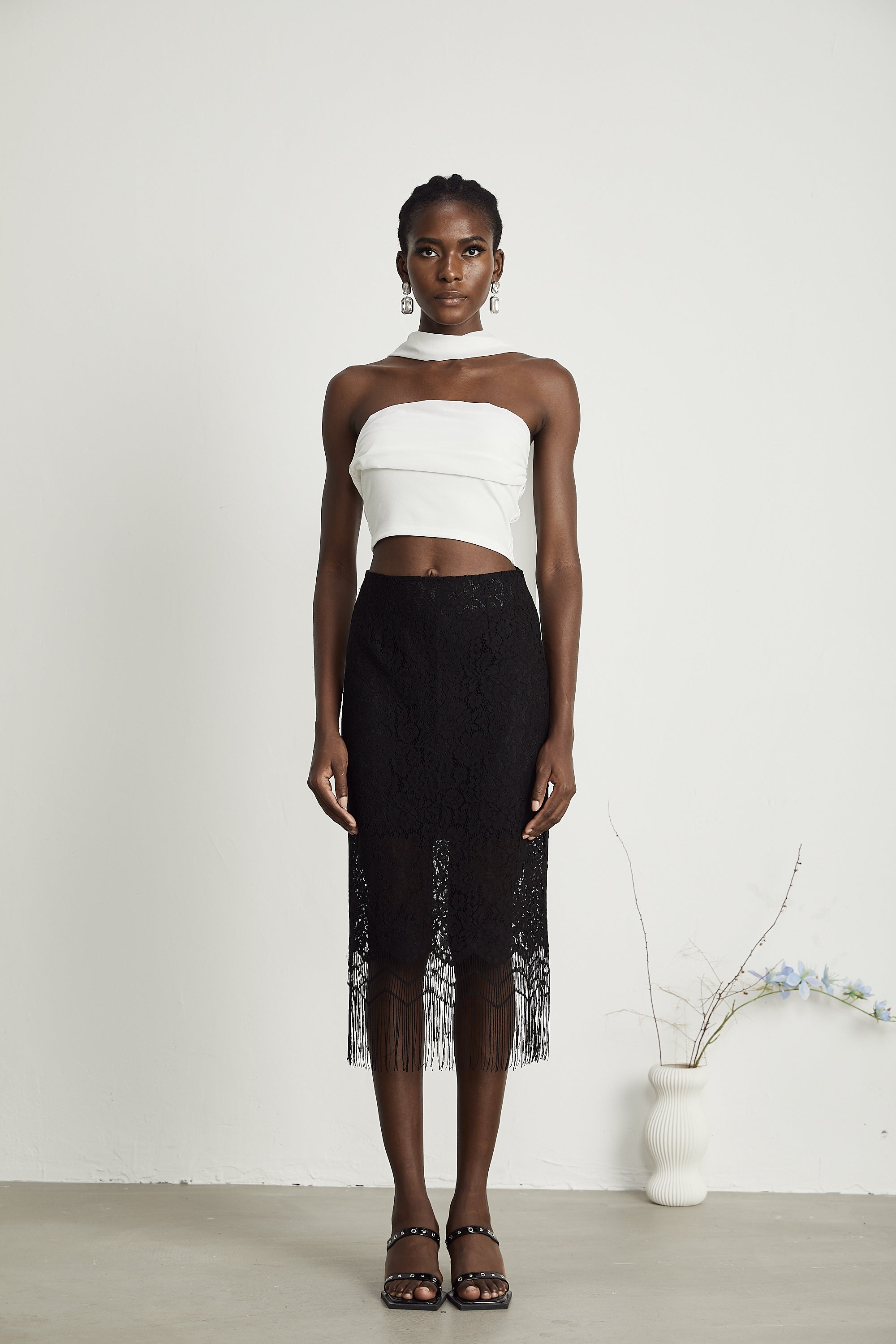Adèle lace embroidered fringe-hem skirt (US Only)