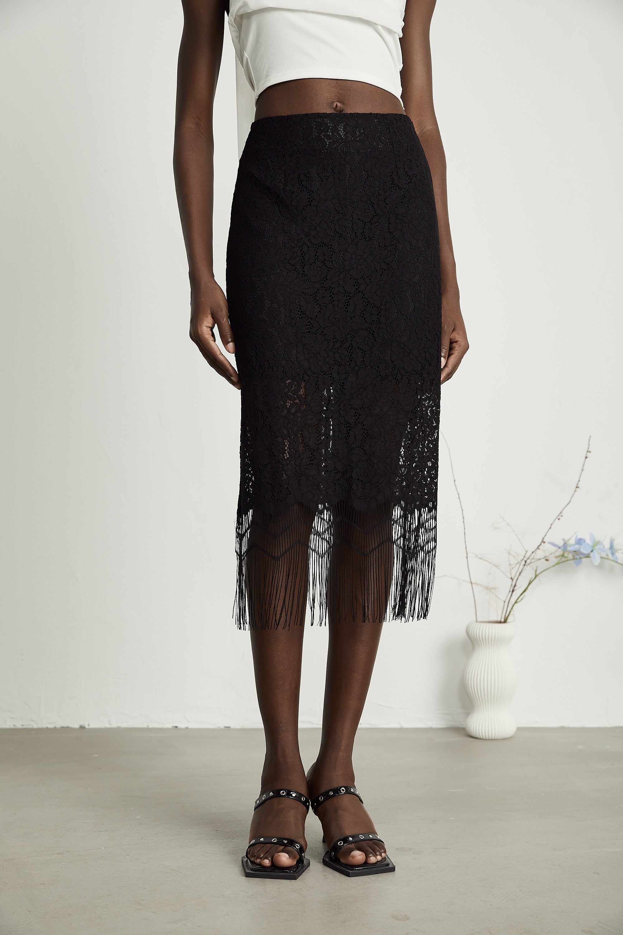 Adèle lace embroidered fringe-hem skirt (US Only)