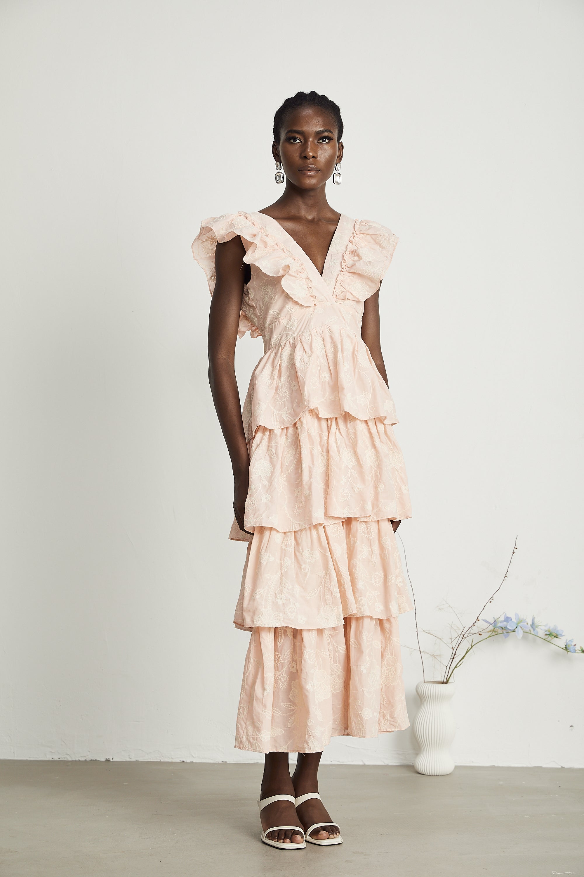 Alice floral-embroidered tiered midi dress (US Only)