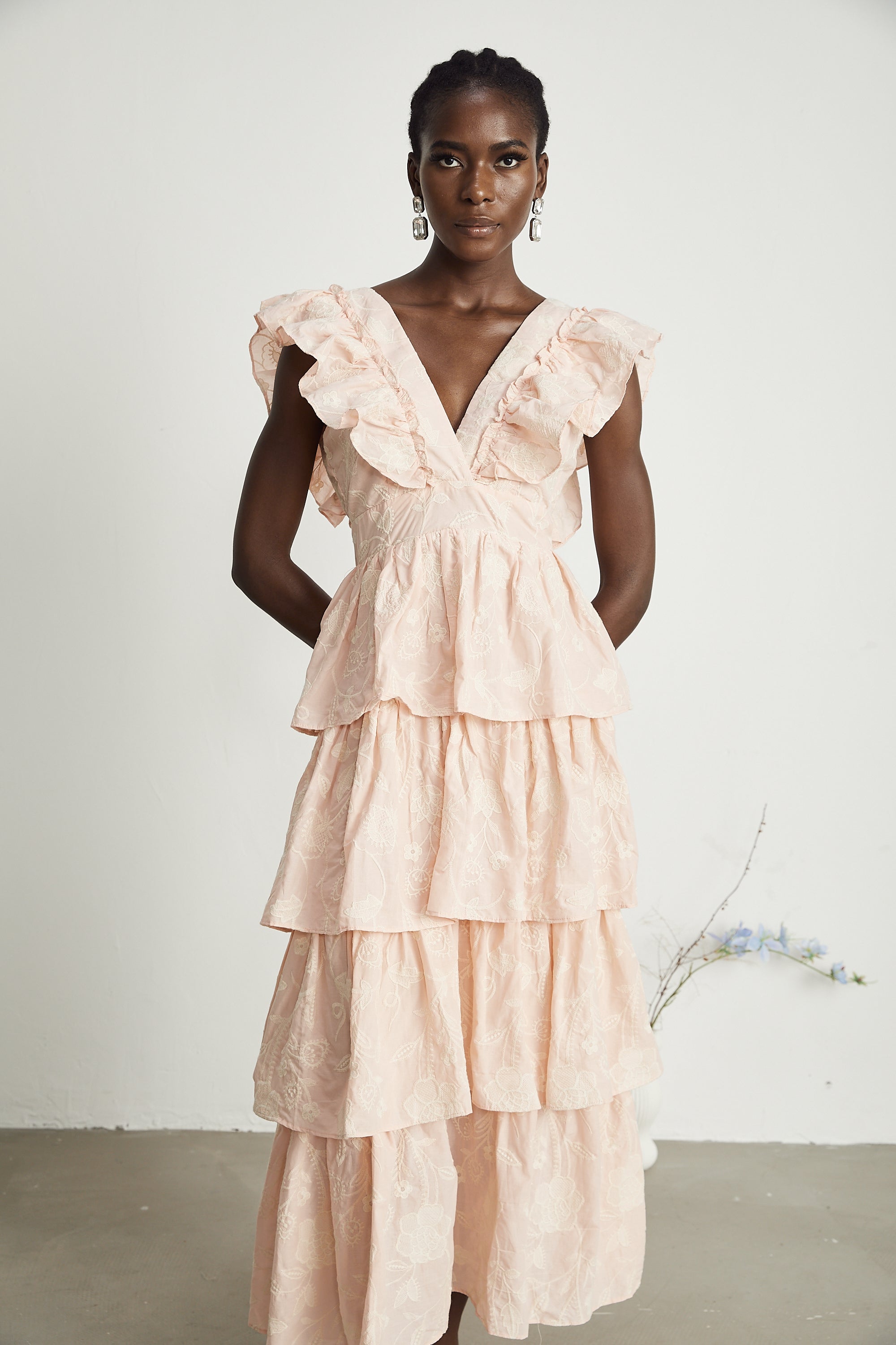 Alice floral-embroidered tiered midi dress (US Only)