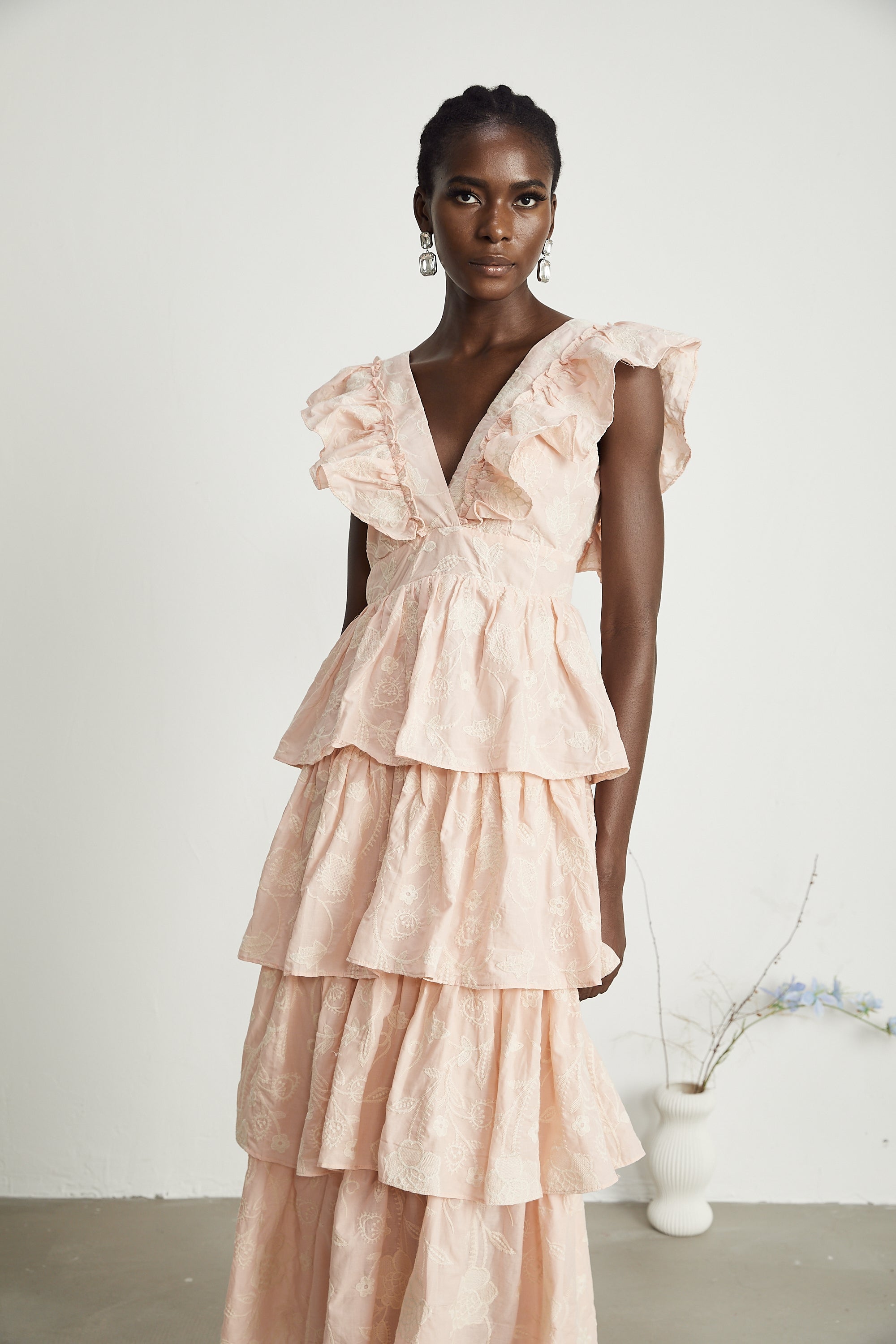 Alice floral-embroidered tiered midi dress (US Only)