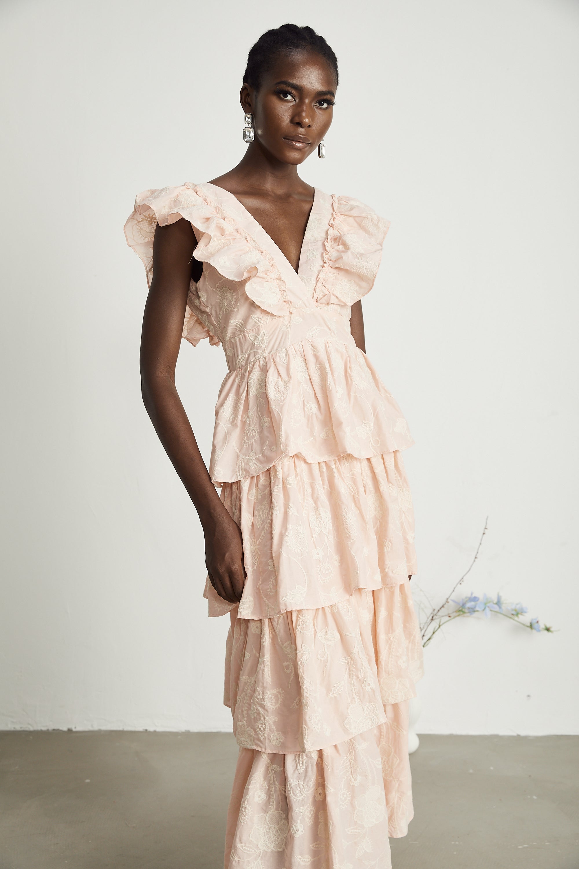 Alice floral-embroidered tiered midi dress (US Only)