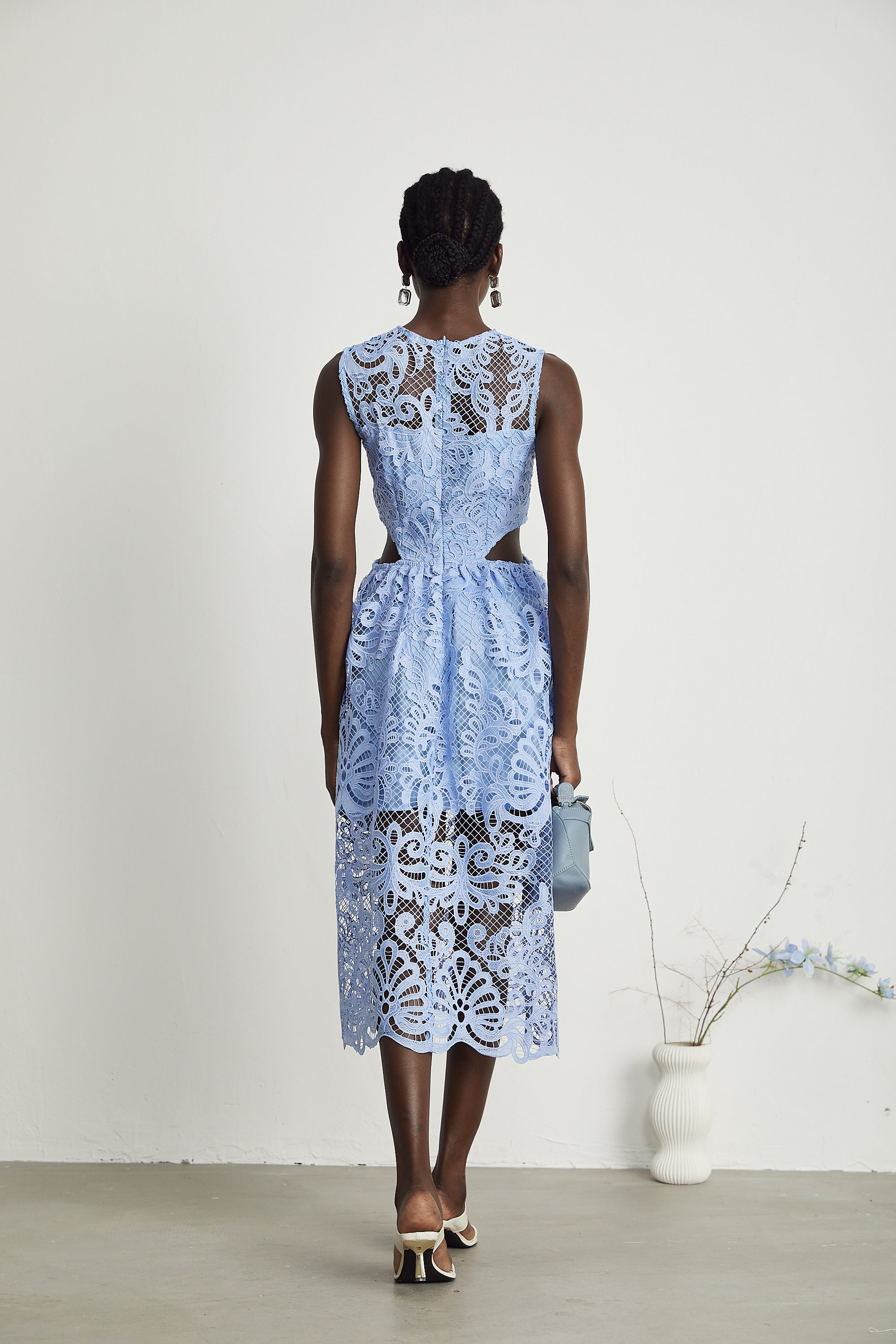 Zoë floral-embroidered semi-sheer midi dress (US Only)