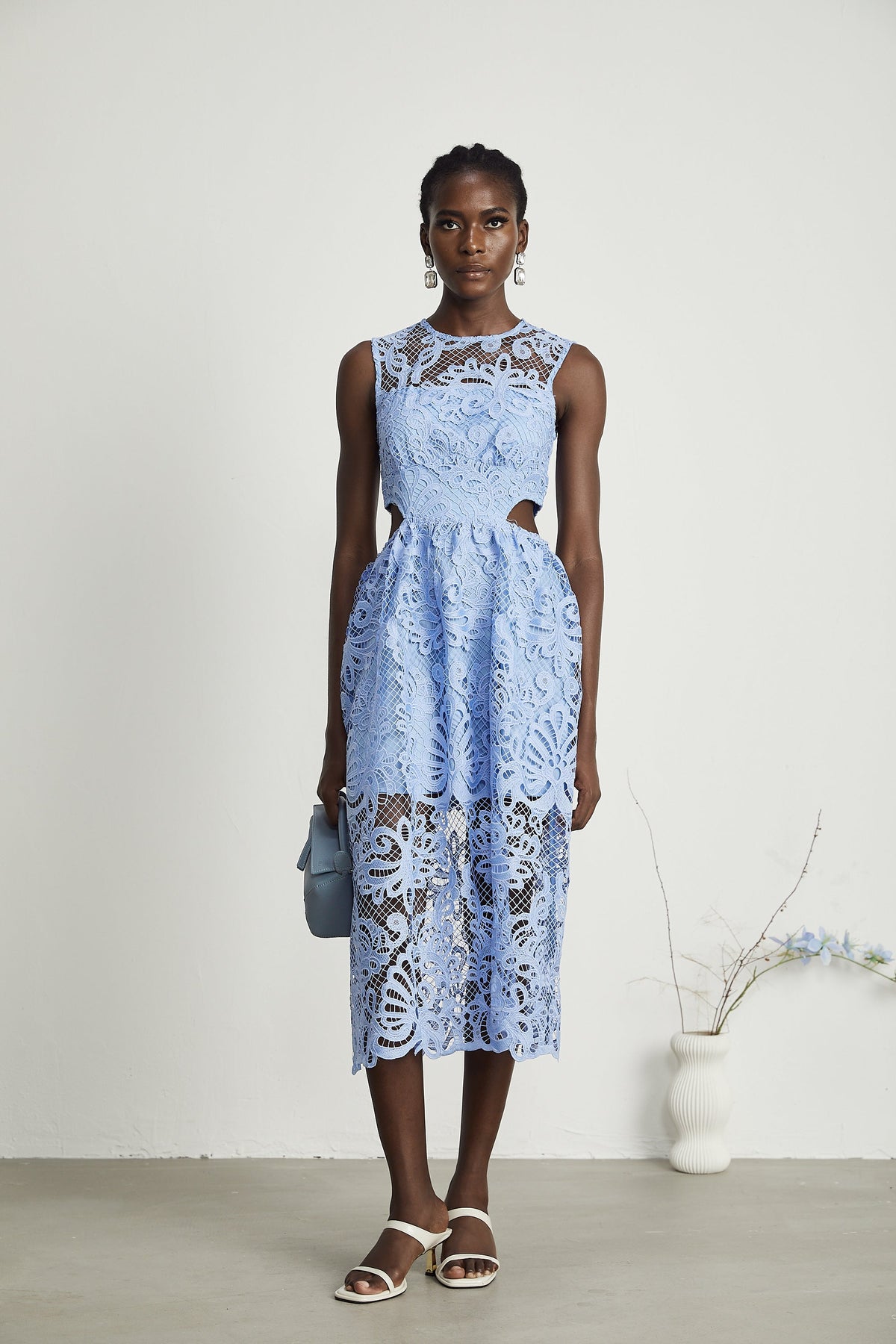 Zoë floral-embroidered semi-sheer midi dress