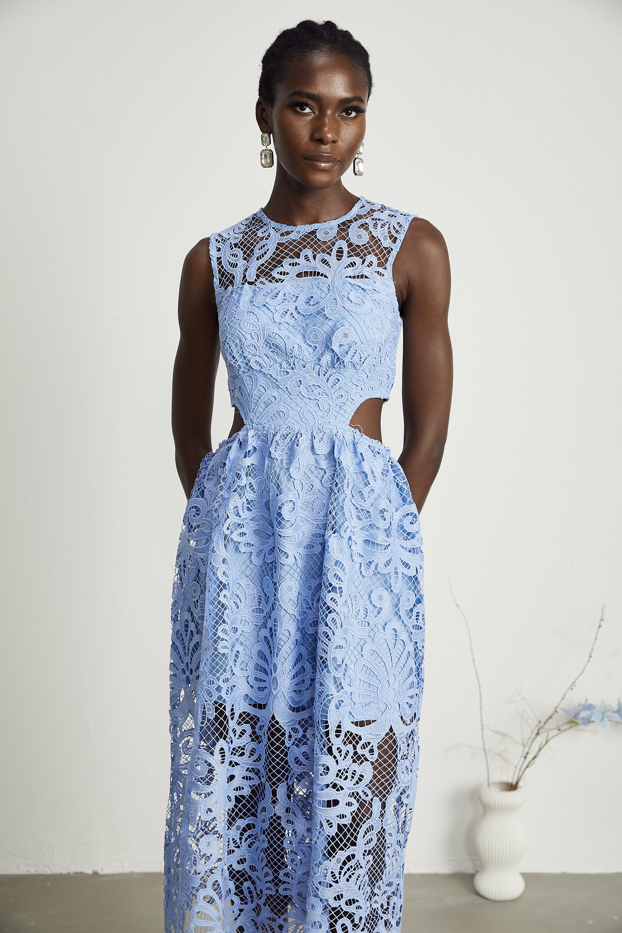 Zoë floral-embroidered semi-sheer midi dress (US Only)