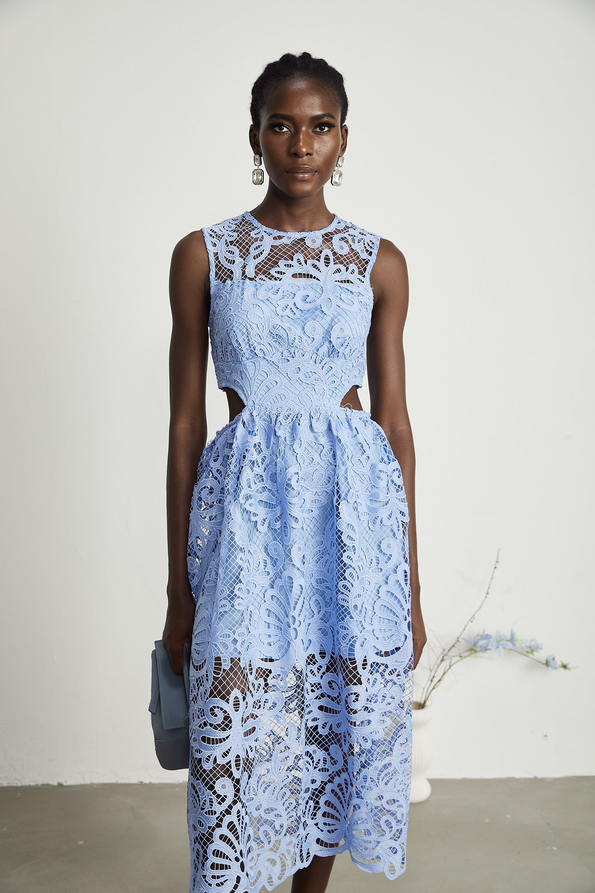 Zoë floral-embroidered semi-sheer midi dress (US Only)