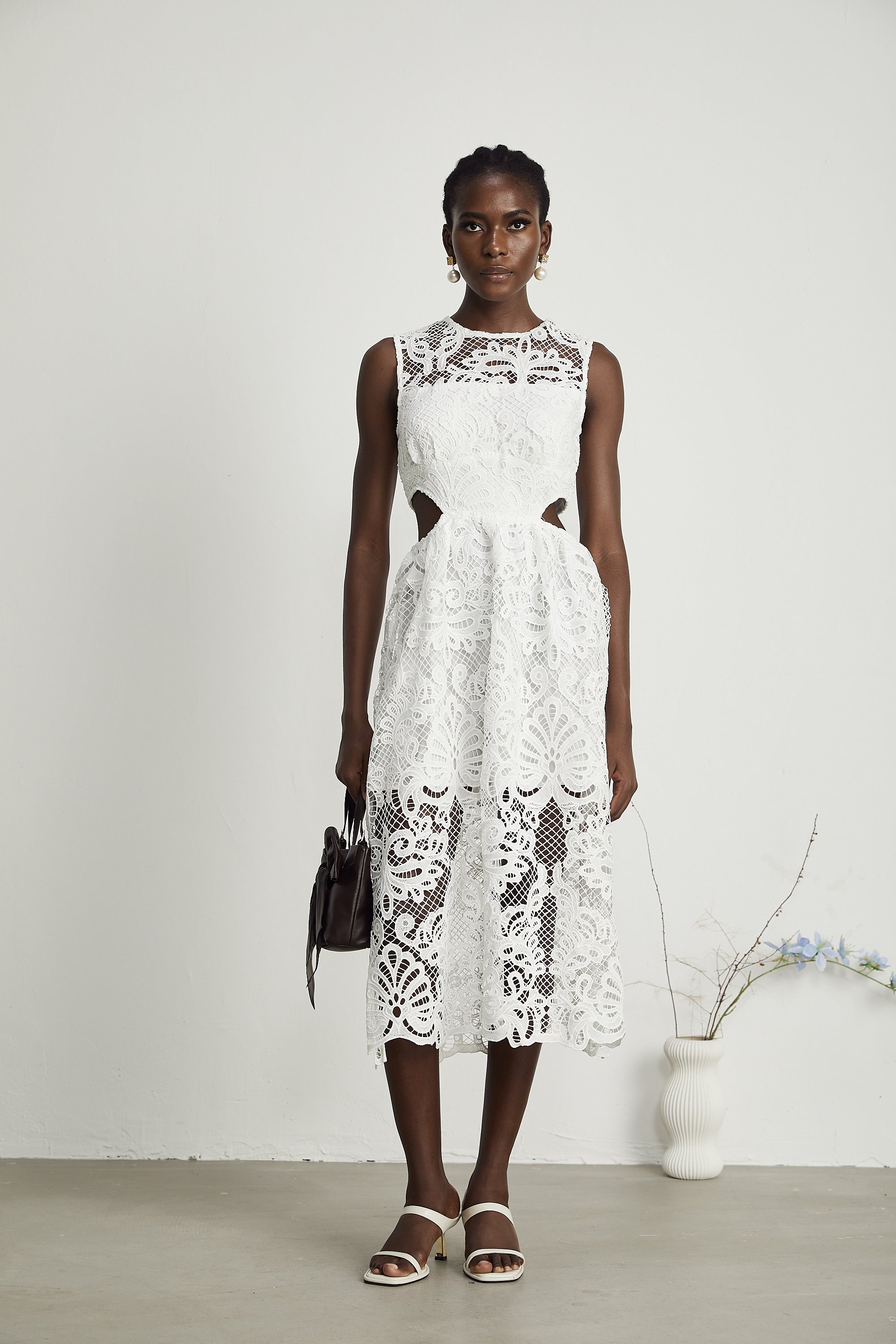 Emma guipure-lace sleeveless midi dress (US Only)