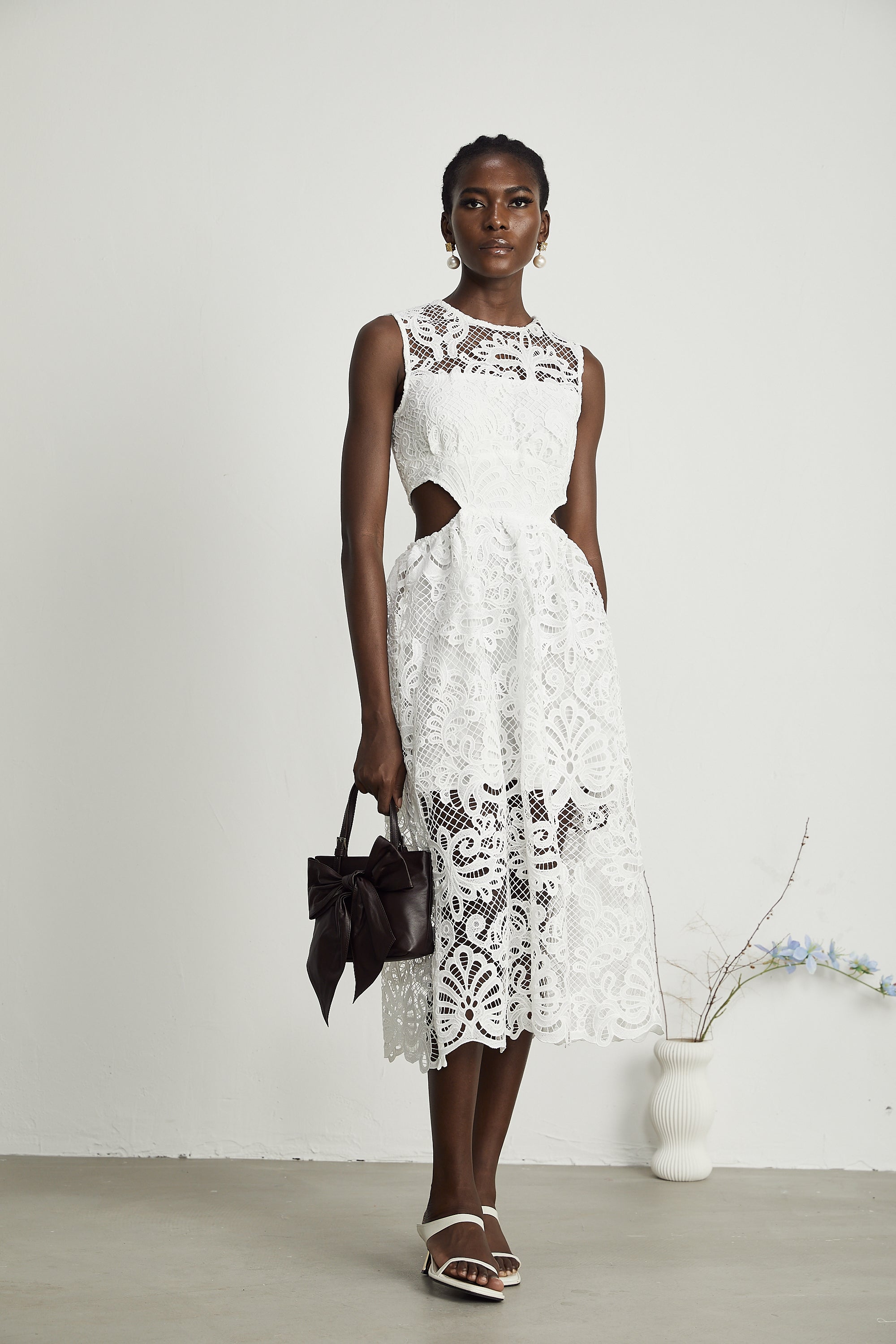 Emma guipure-lace sleeveless midi dress (US Only)