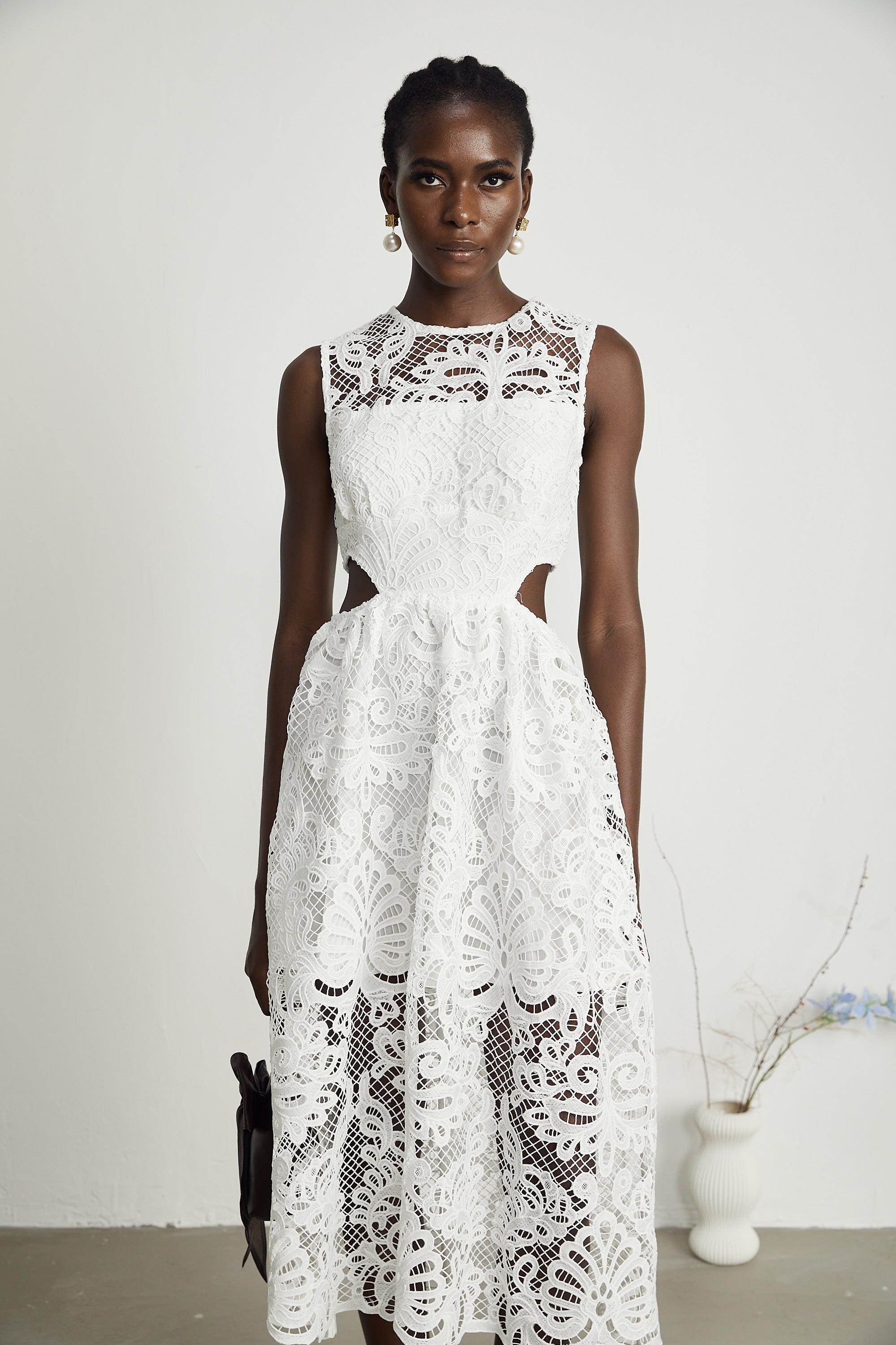 Emma guipure-lace sleeveless midi dress (US Only)