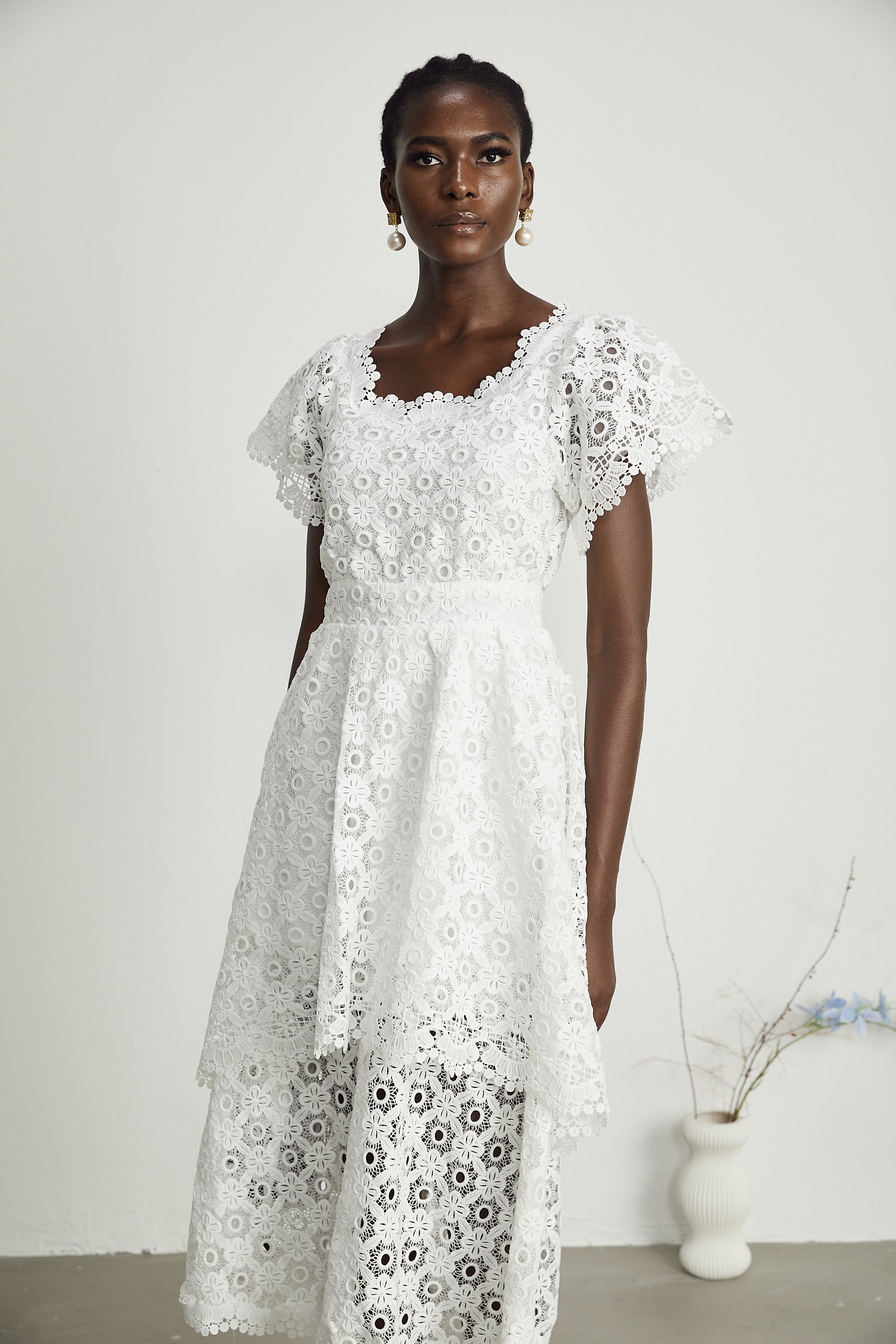 Lisette lace cut-out layered midi dress (US Only)
