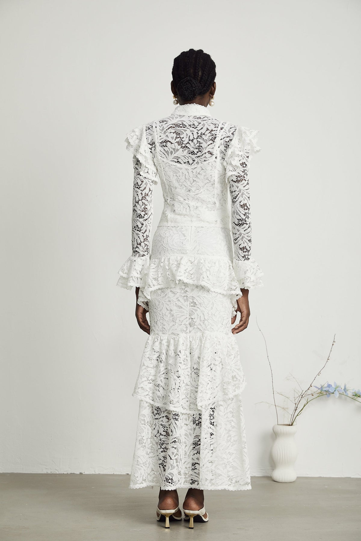 Delphine ruffled cut-out top & skirt matching set