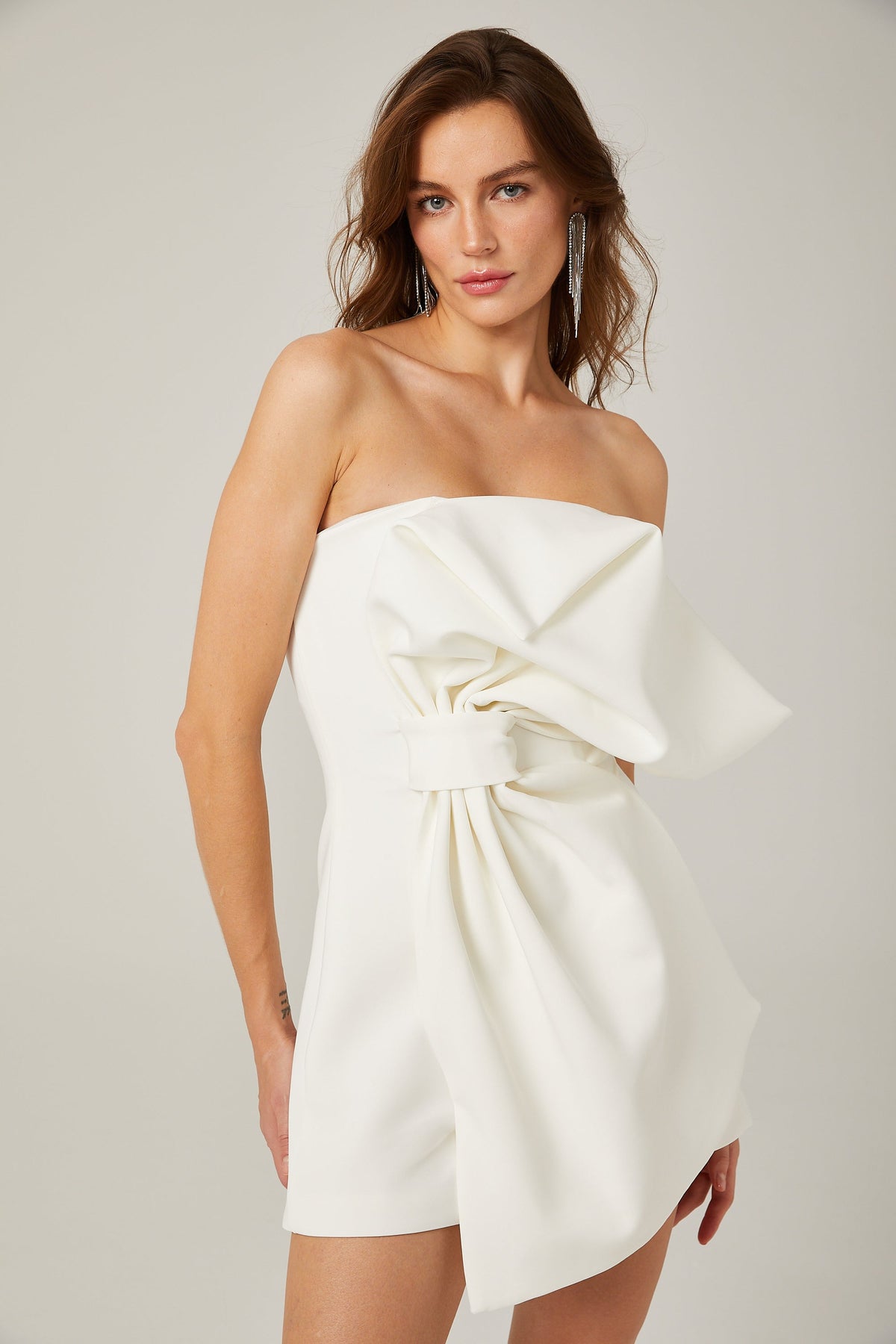 Charla white oversize-bow asymmetrical mini dress (Final Sale-US Only)