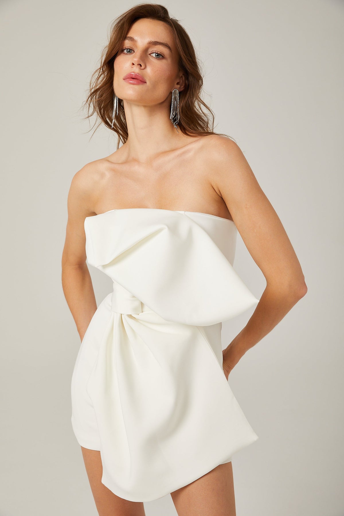 Charla white oversize-bow asymmetrical mini dress (Final Sale-US Only)