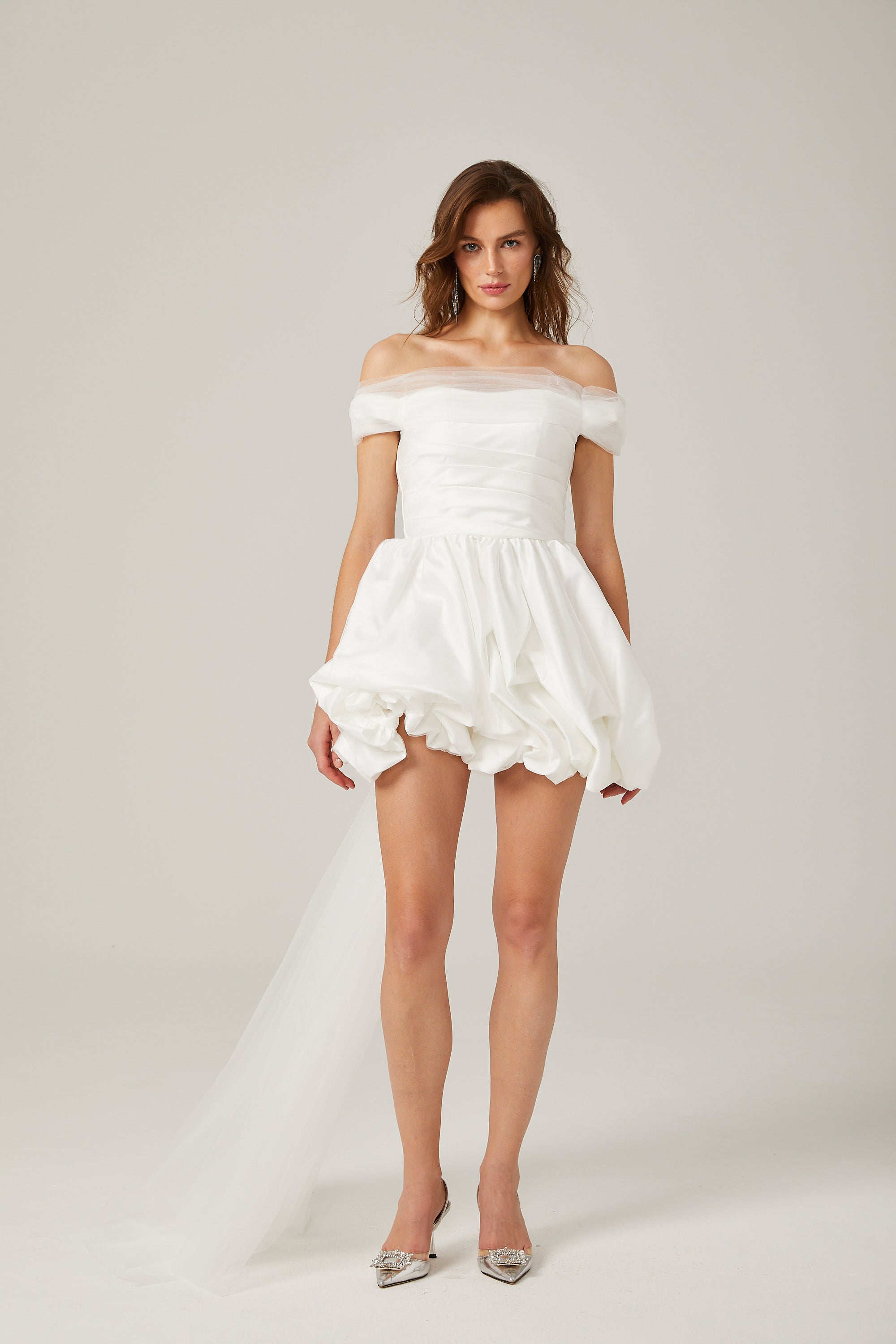 Aurore white off-shoulder bowknot mini dress (Final Sale)