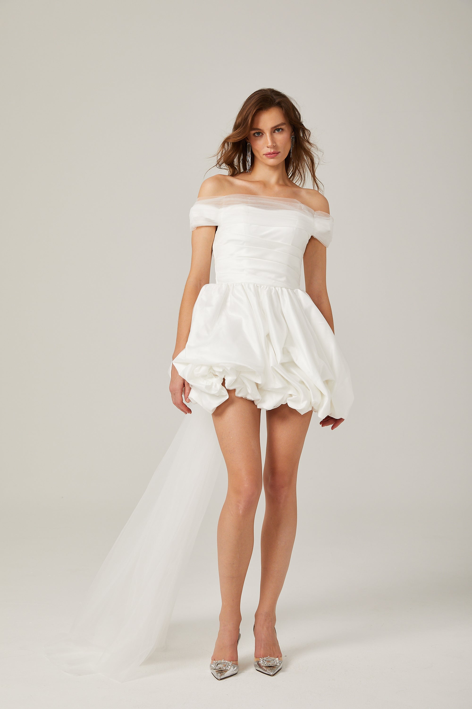 Aurore white off-shoulder bowknot mini dress (Final Sale)