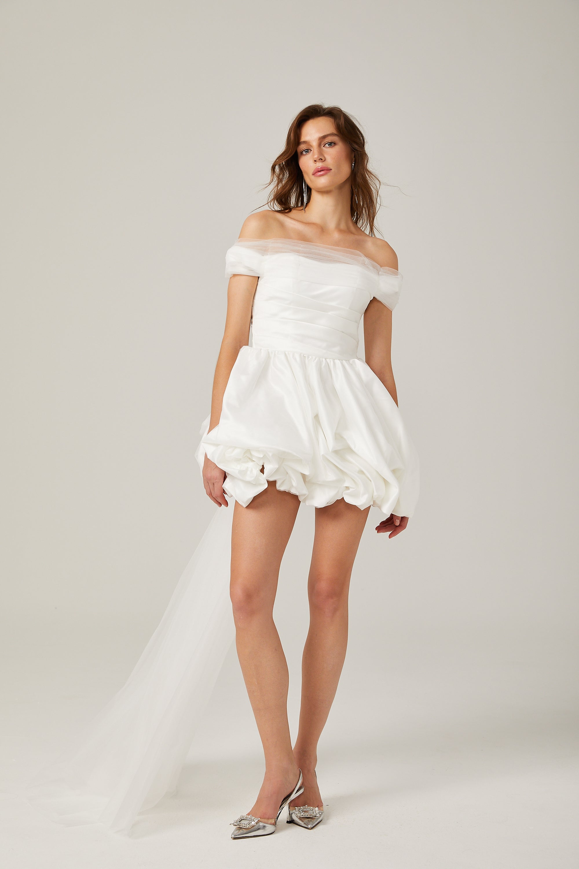 Aurore white off-shoulder bowknot mini dress (Final Sale)