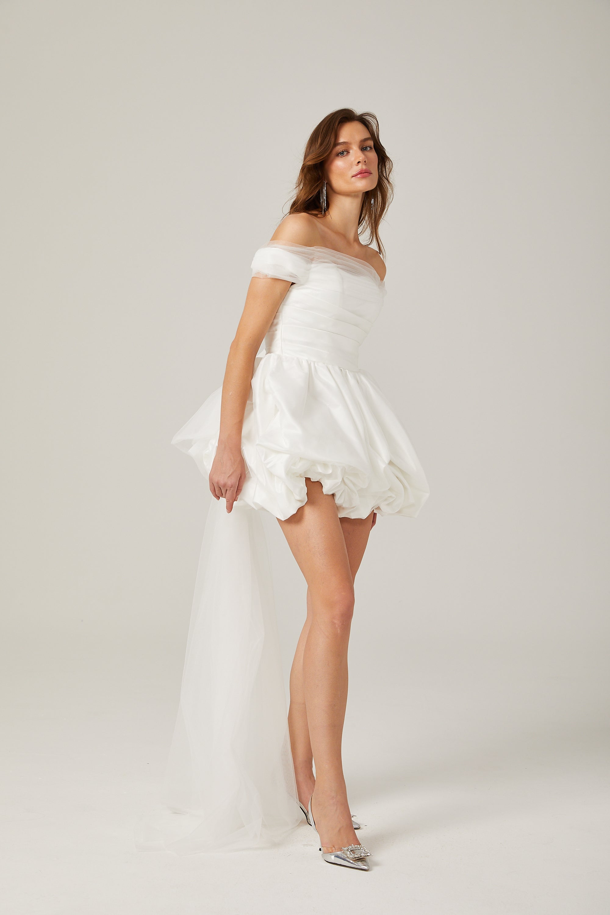 Aurore white off-shoulder bowknot mini dress (US Only)