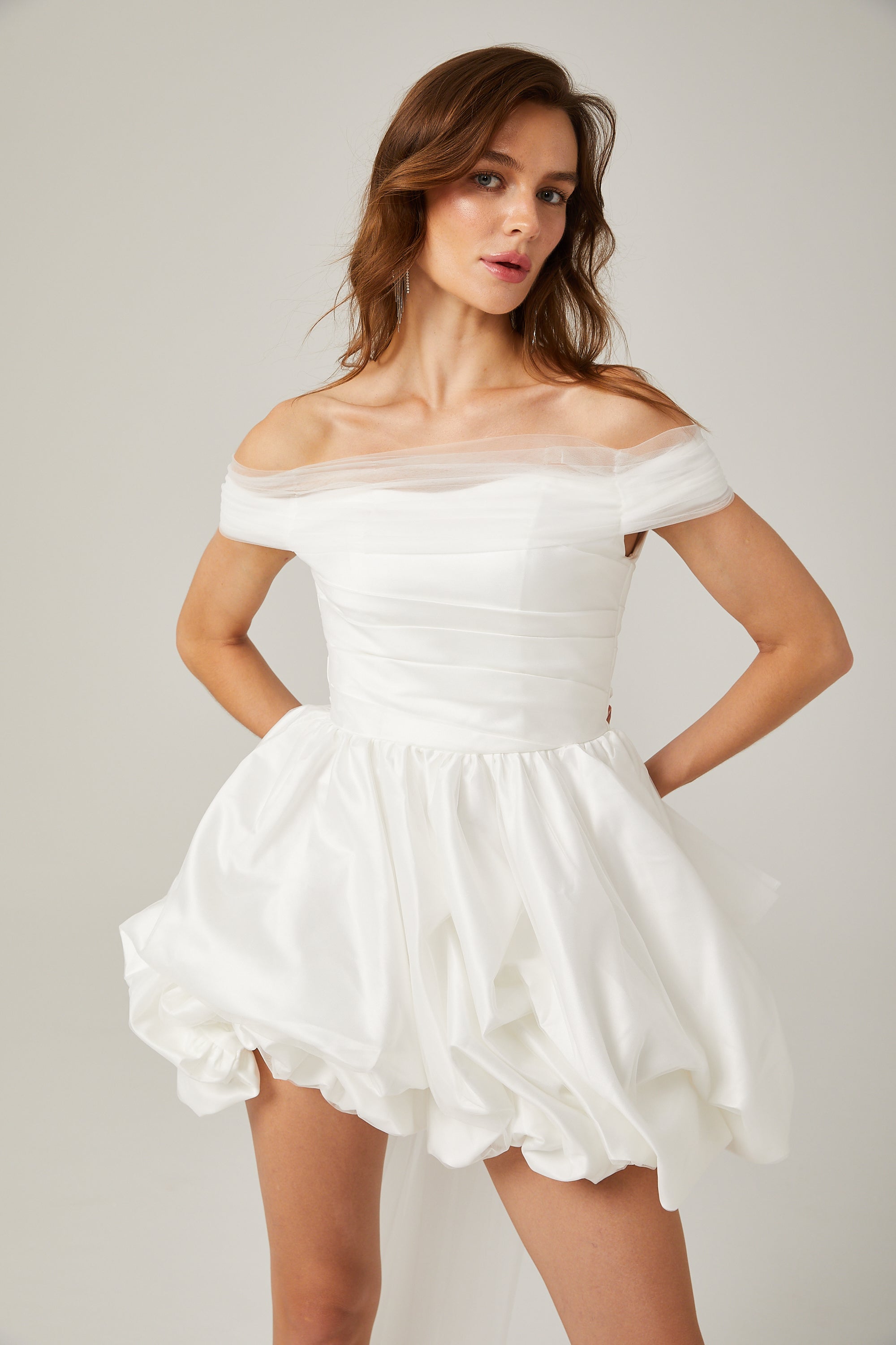 Aurore white off-shoulder bowknot mini dress (Final Sale)
