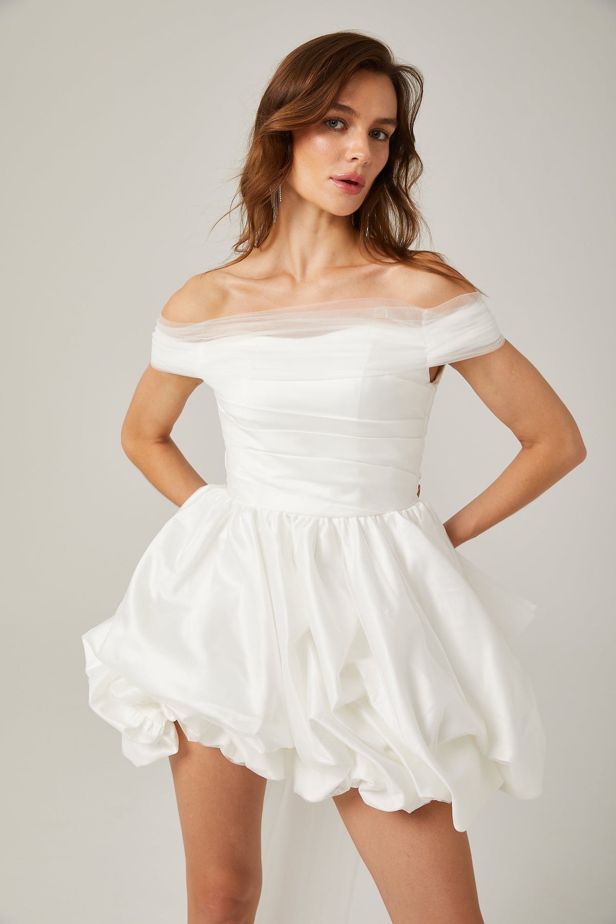 Aurore white off-shoulder bowknot mini dress (Final Sale)