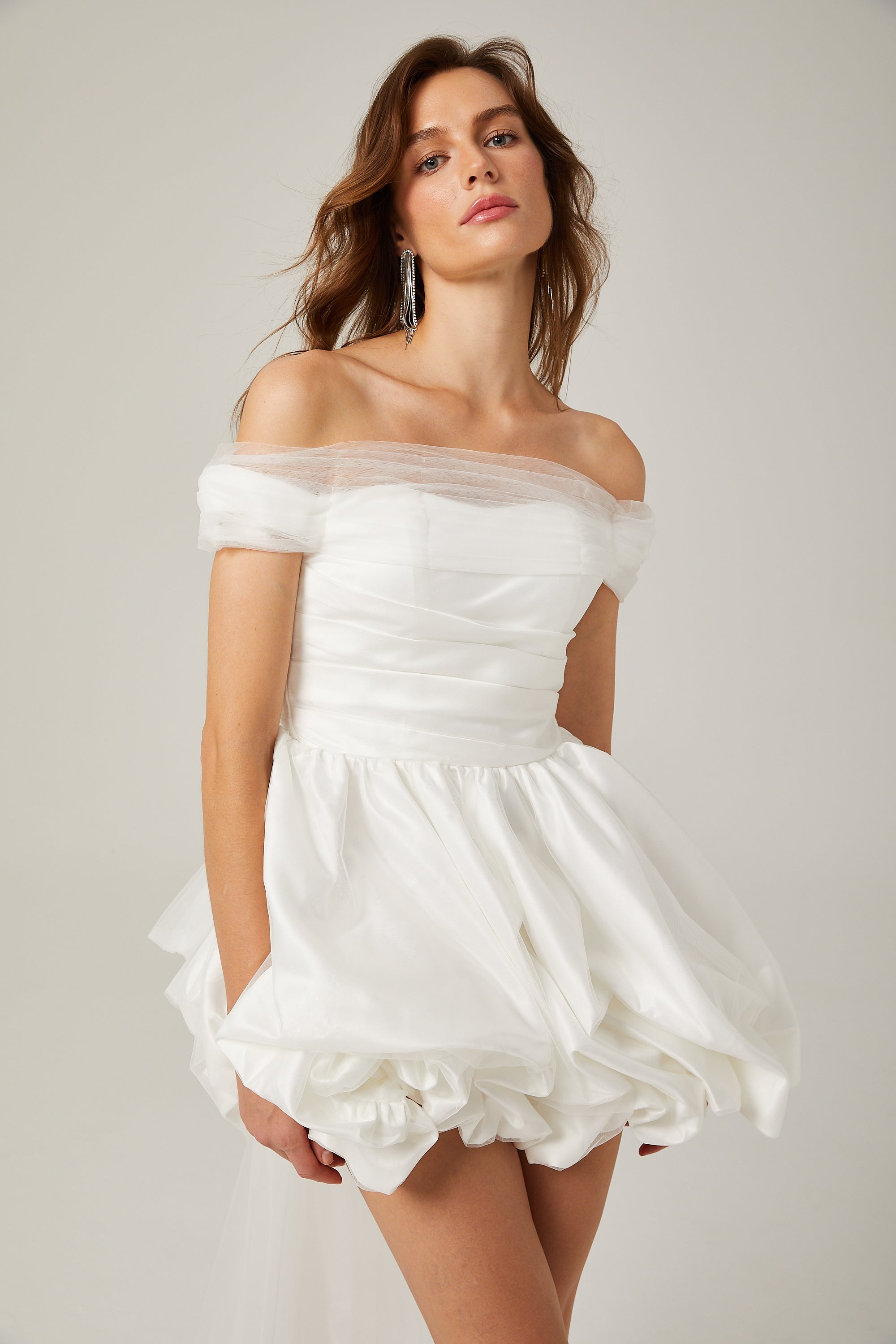 Aurore white off-shoulder bowknot mini dress (US Only)