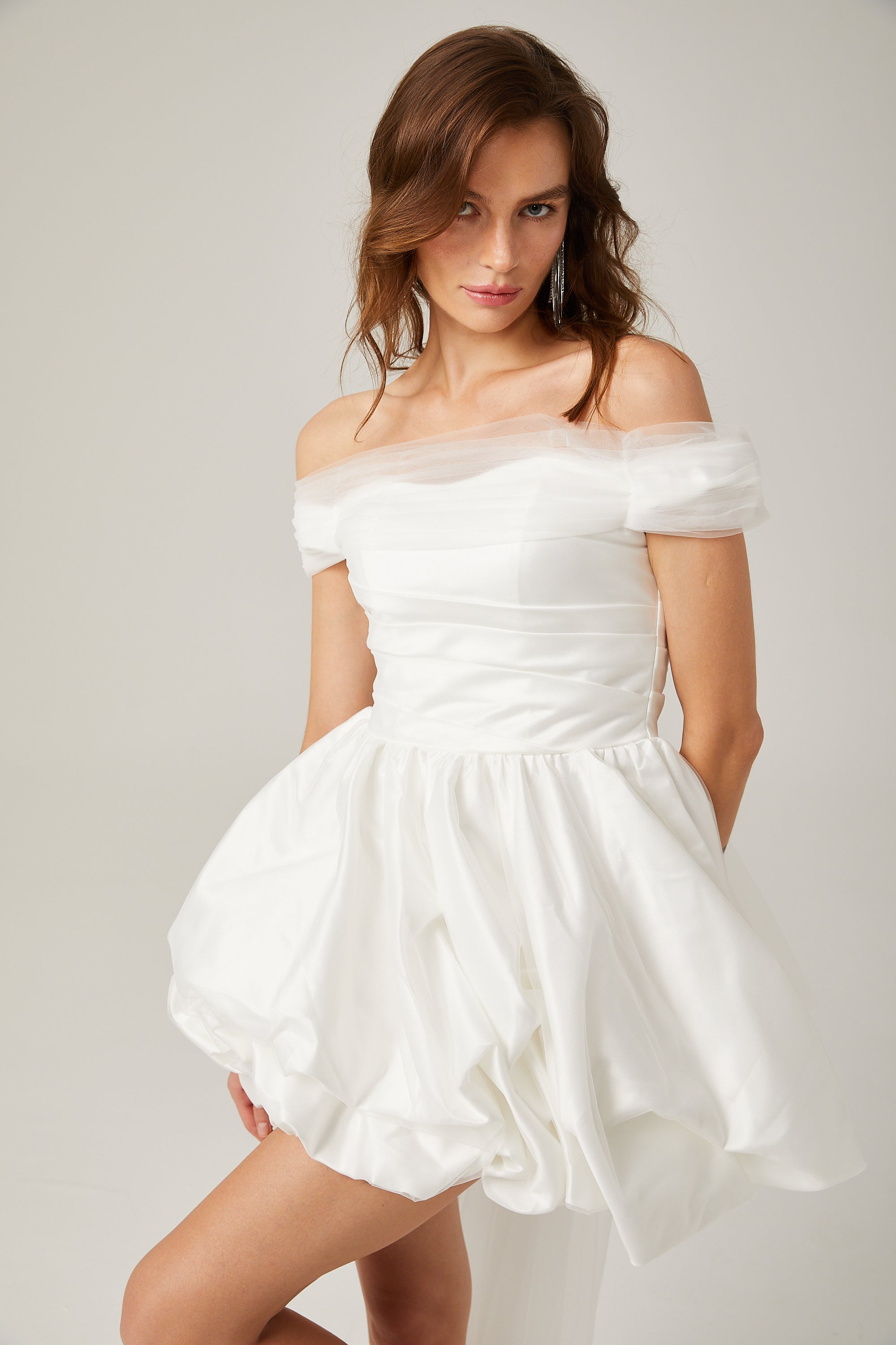 Aurore white off-shoulder bowknot mini dress (US Only)