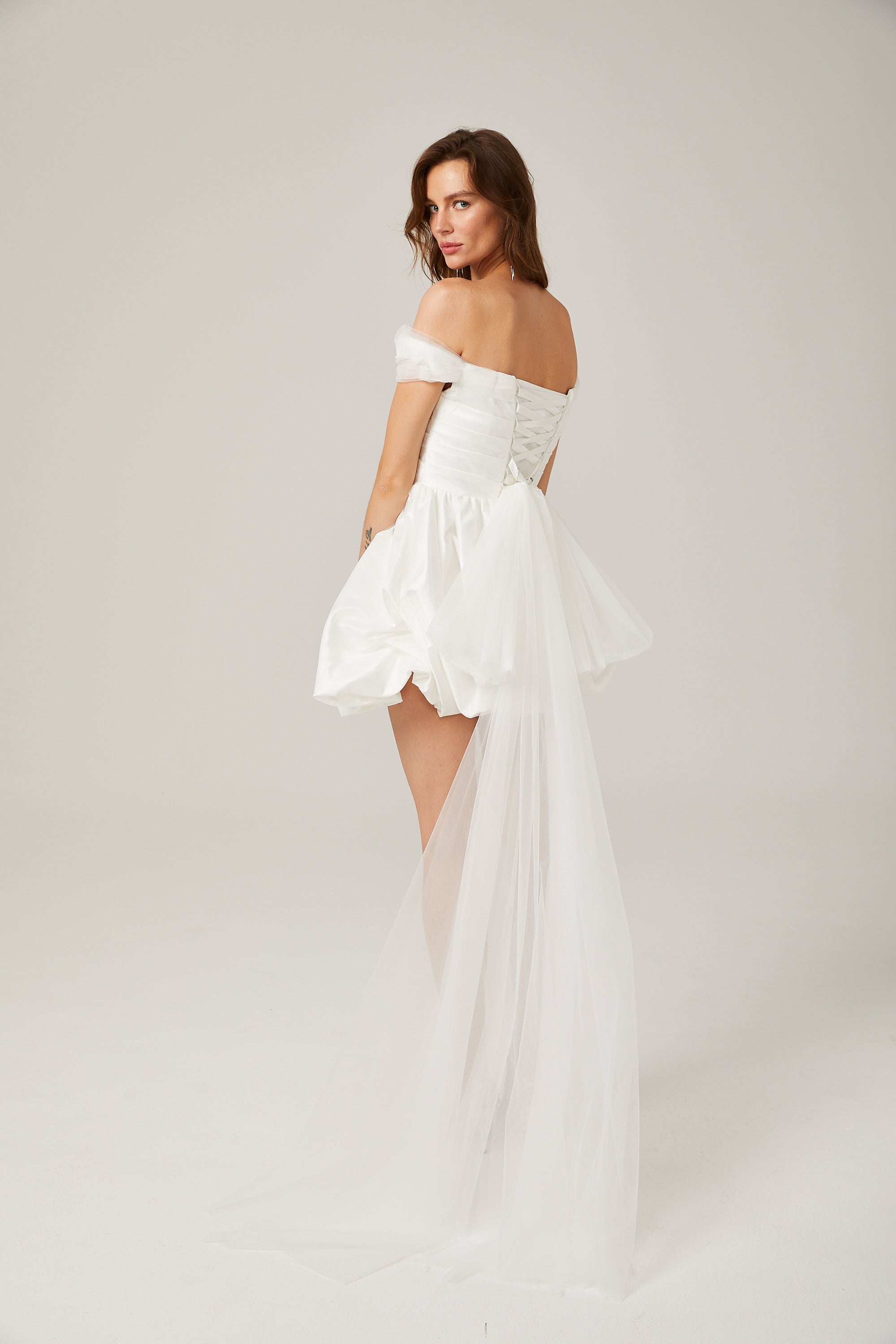 Aurore white off-shoulder bowknot mini dress (Final Sale)