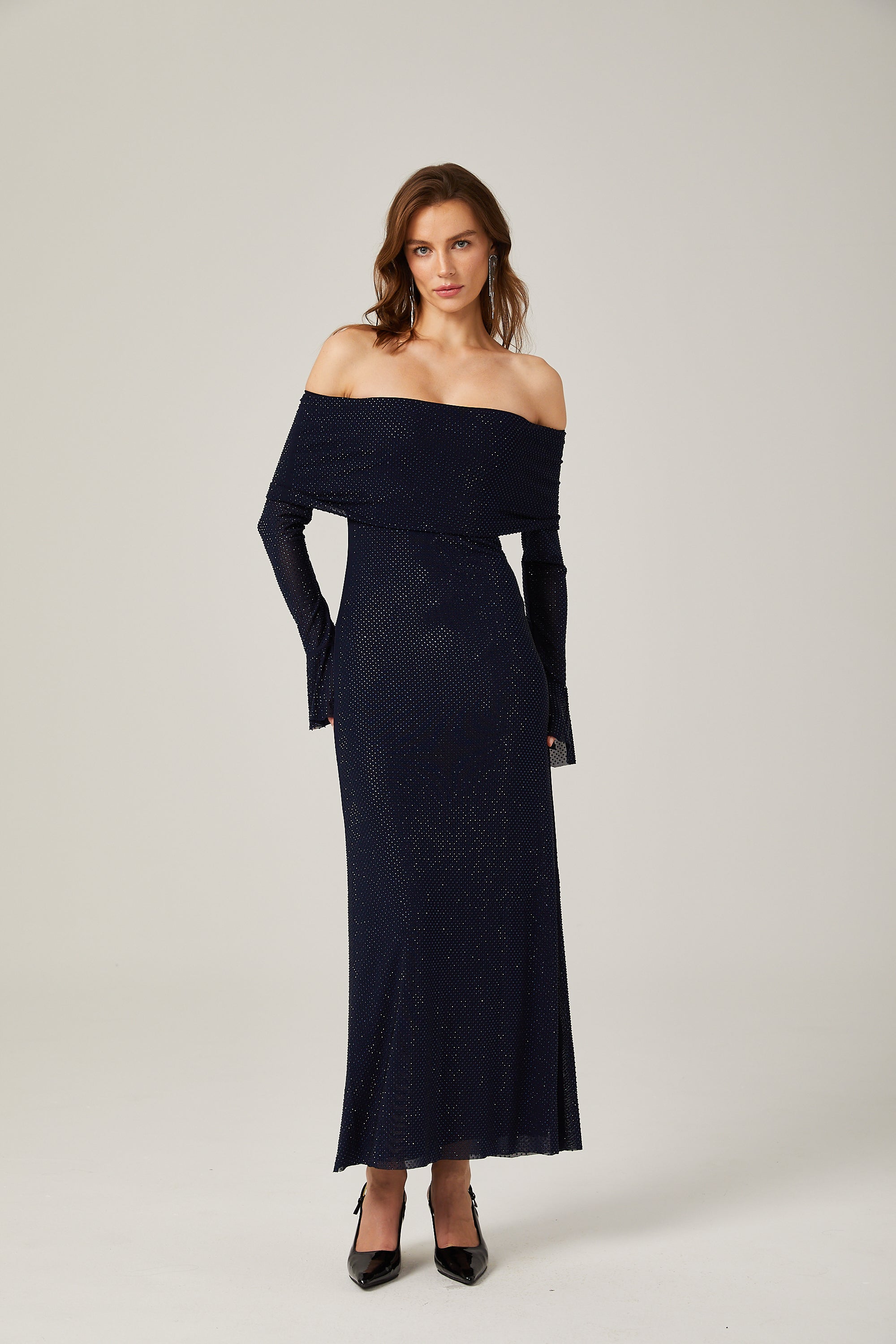 Édith dark-blue embellished maxi dress (US Only)