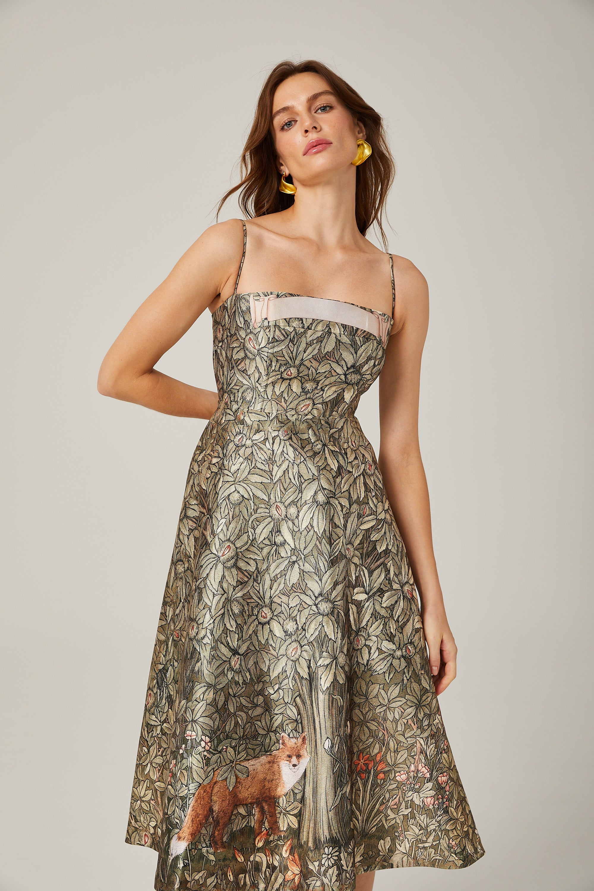 Claudia green jungle-print midi dress