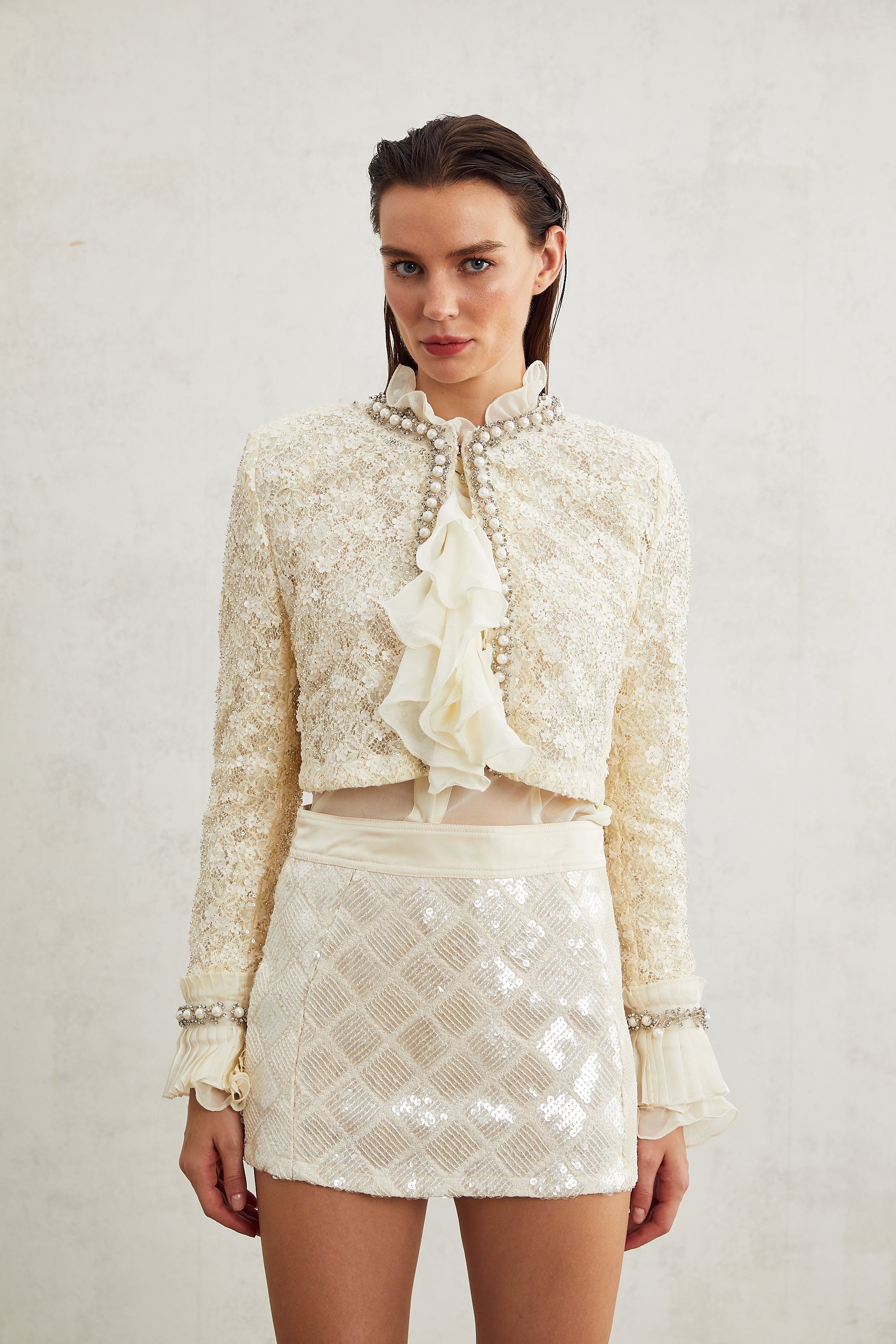 Madeleine floral faux-pearl trim jacket