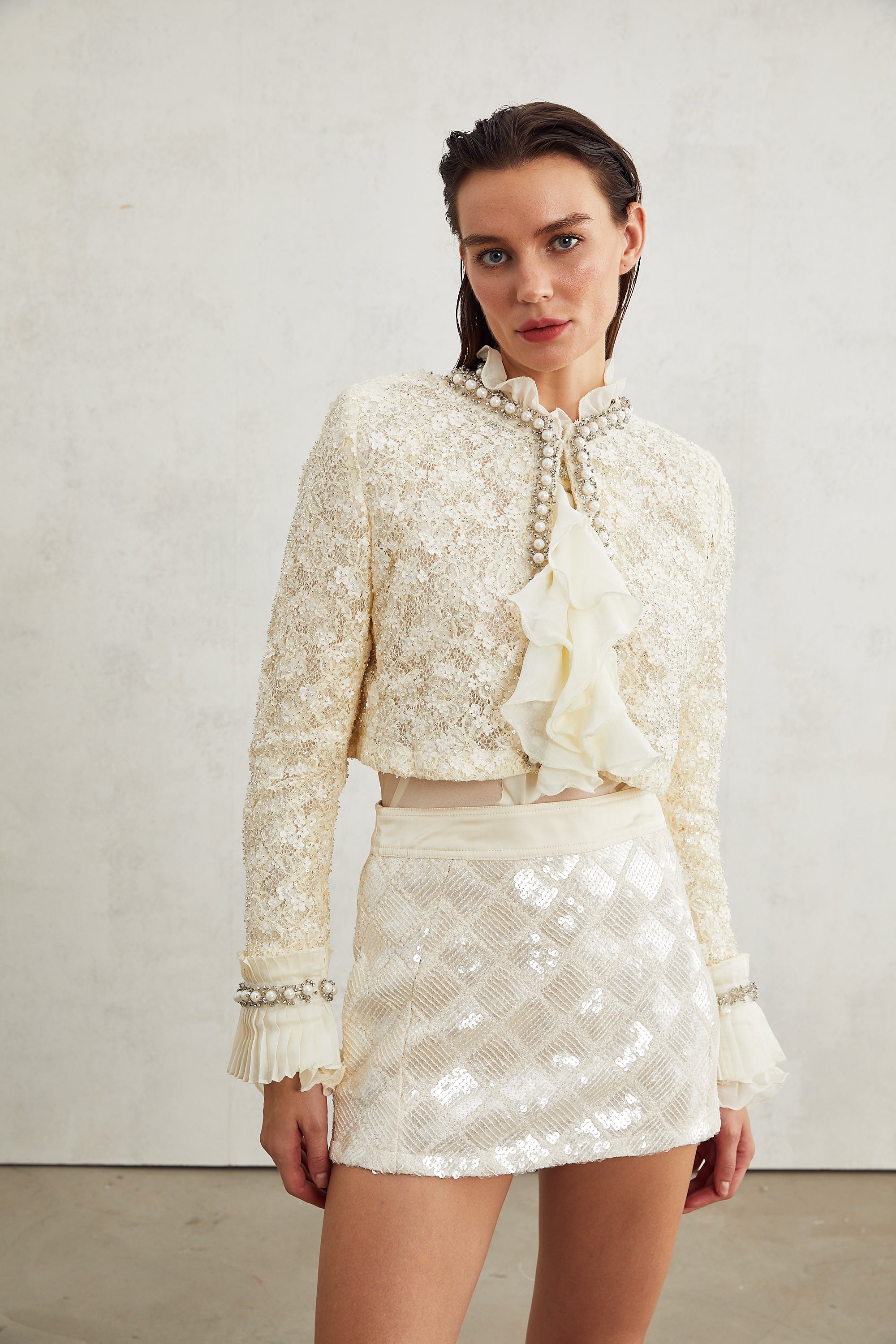 Madeleine floral faux-pearl trim jacket
