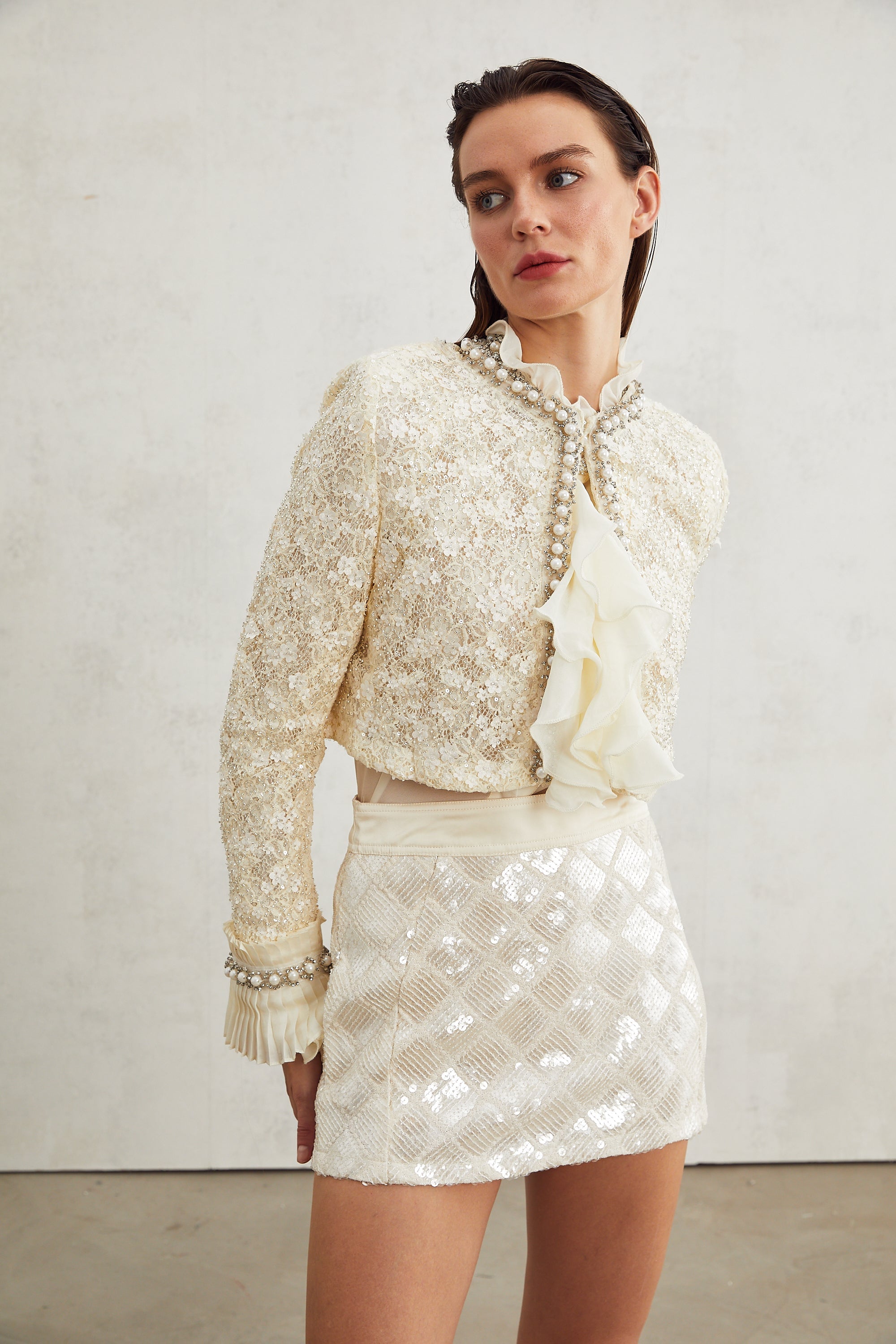 Madeleine floral faux-pearl trim jacket