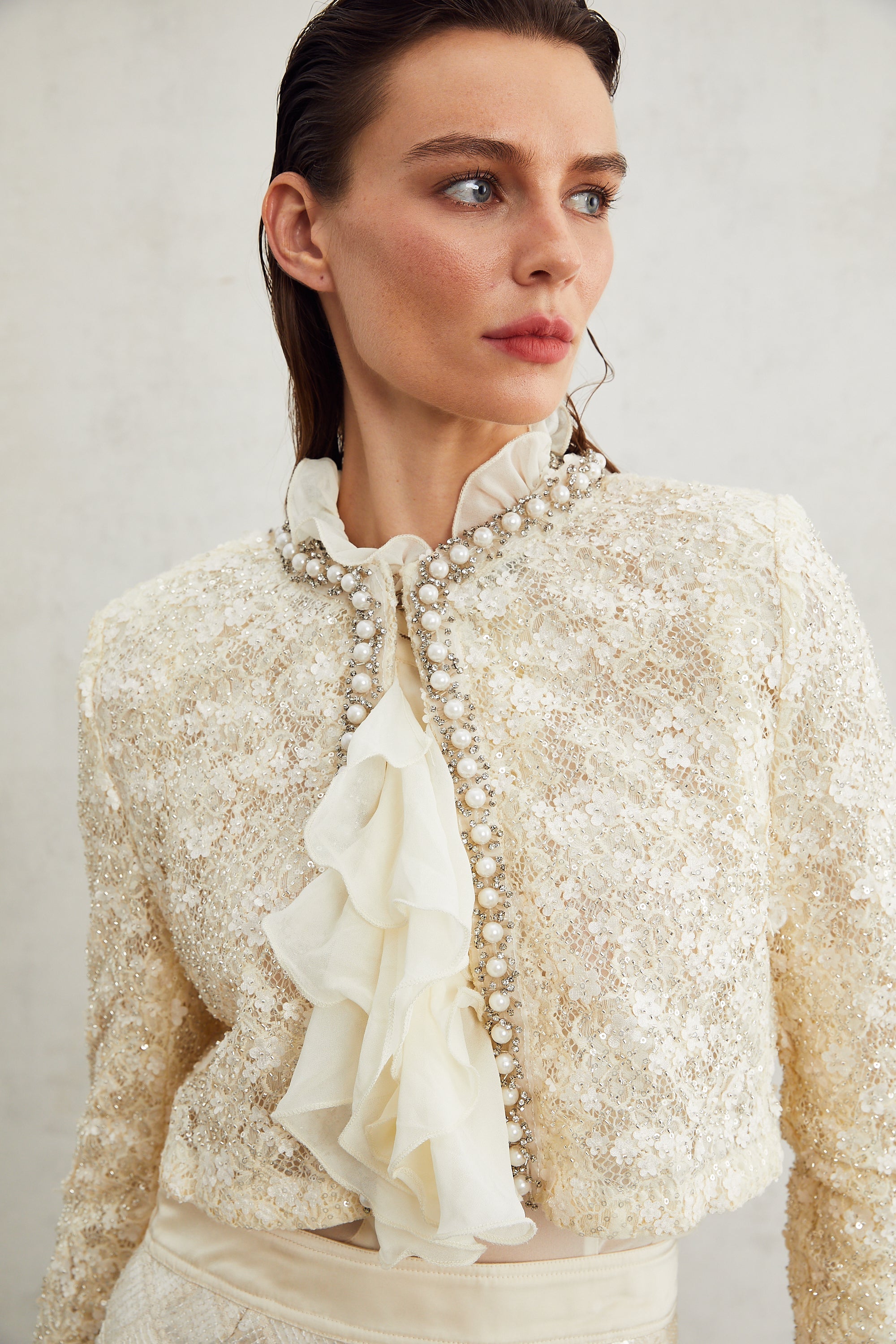 Madeleine floral faux-pearl trim jacket