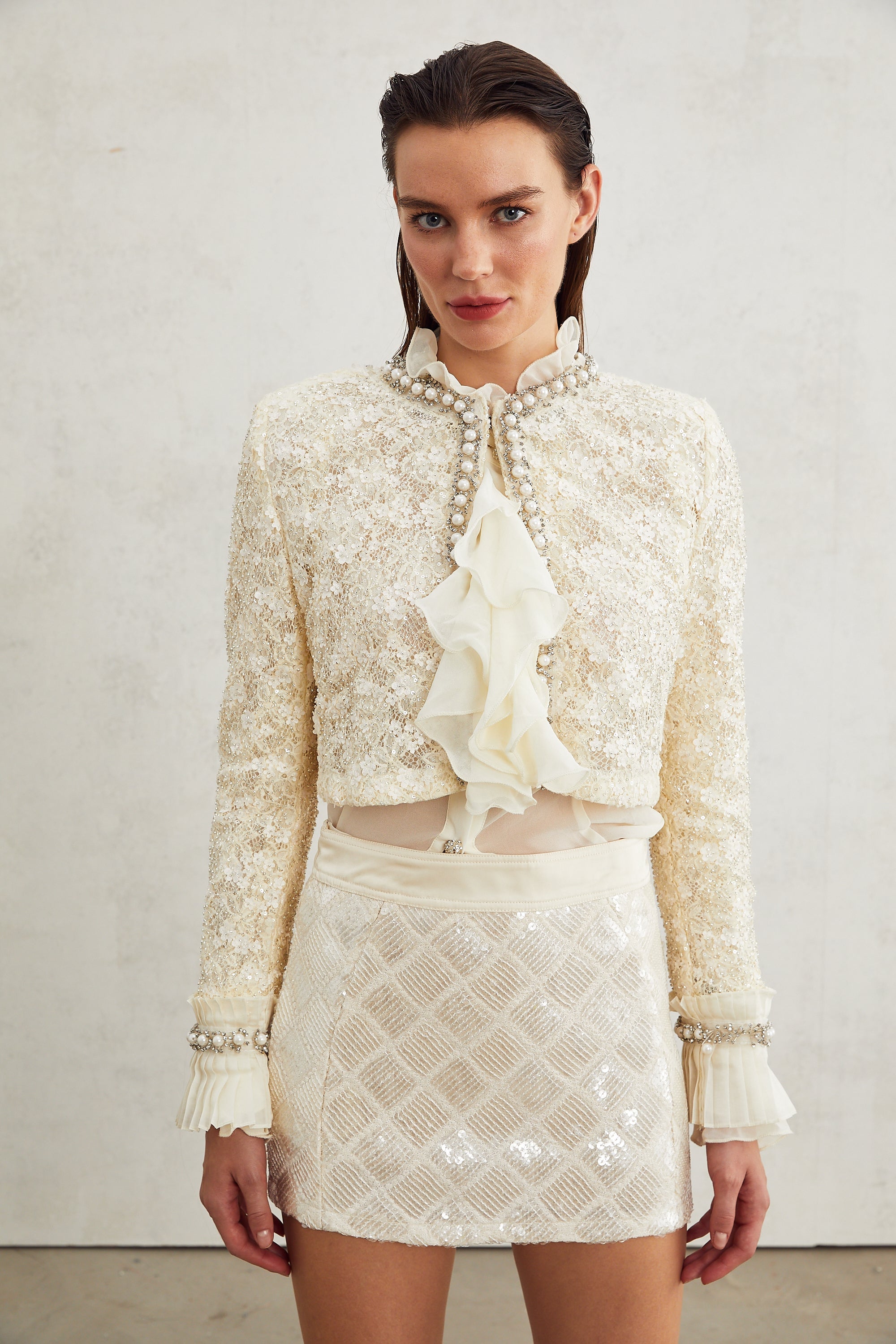 Madeleine floral faux-pearl trim jacket