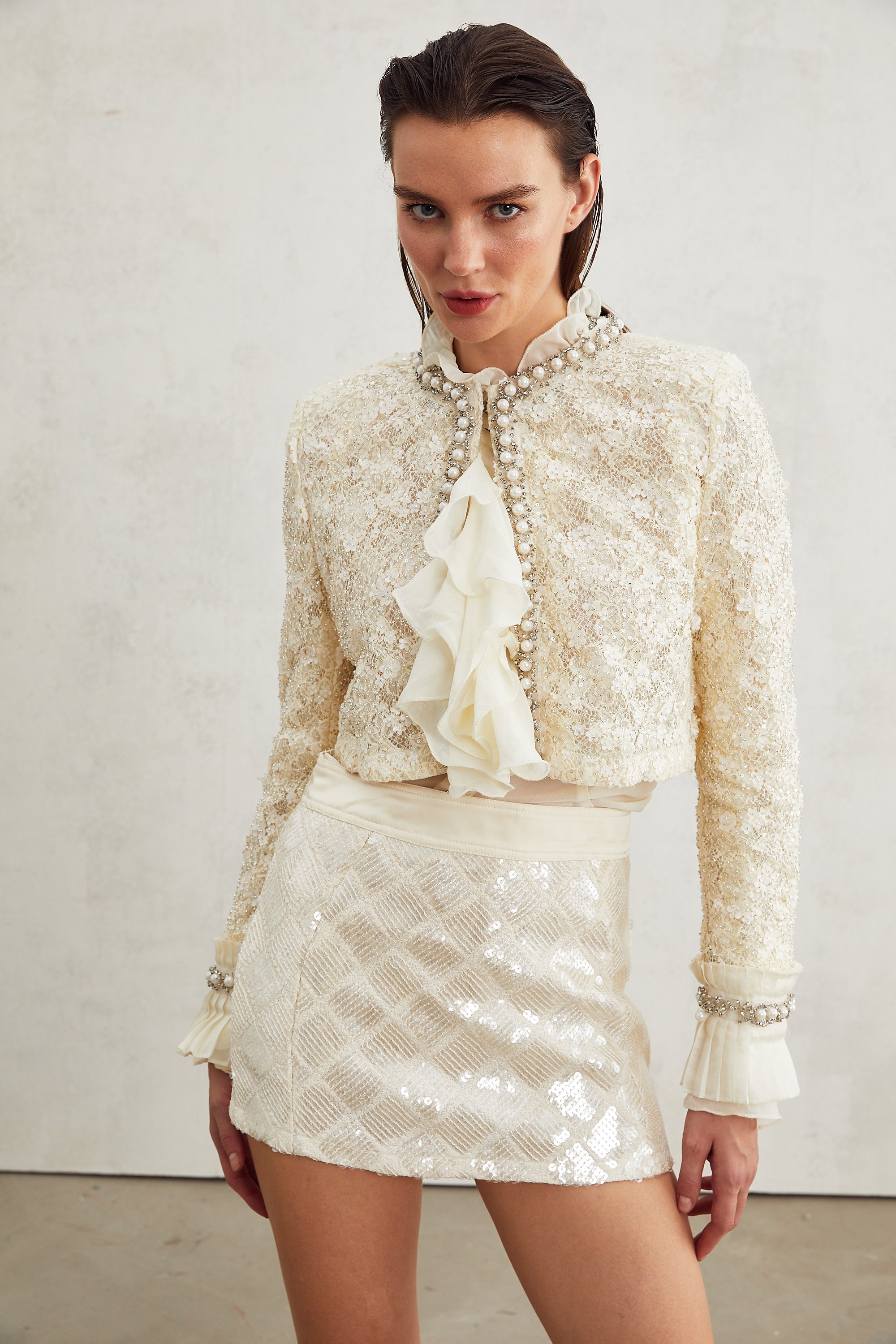 Madeleine floral faux-pearl trim jacket