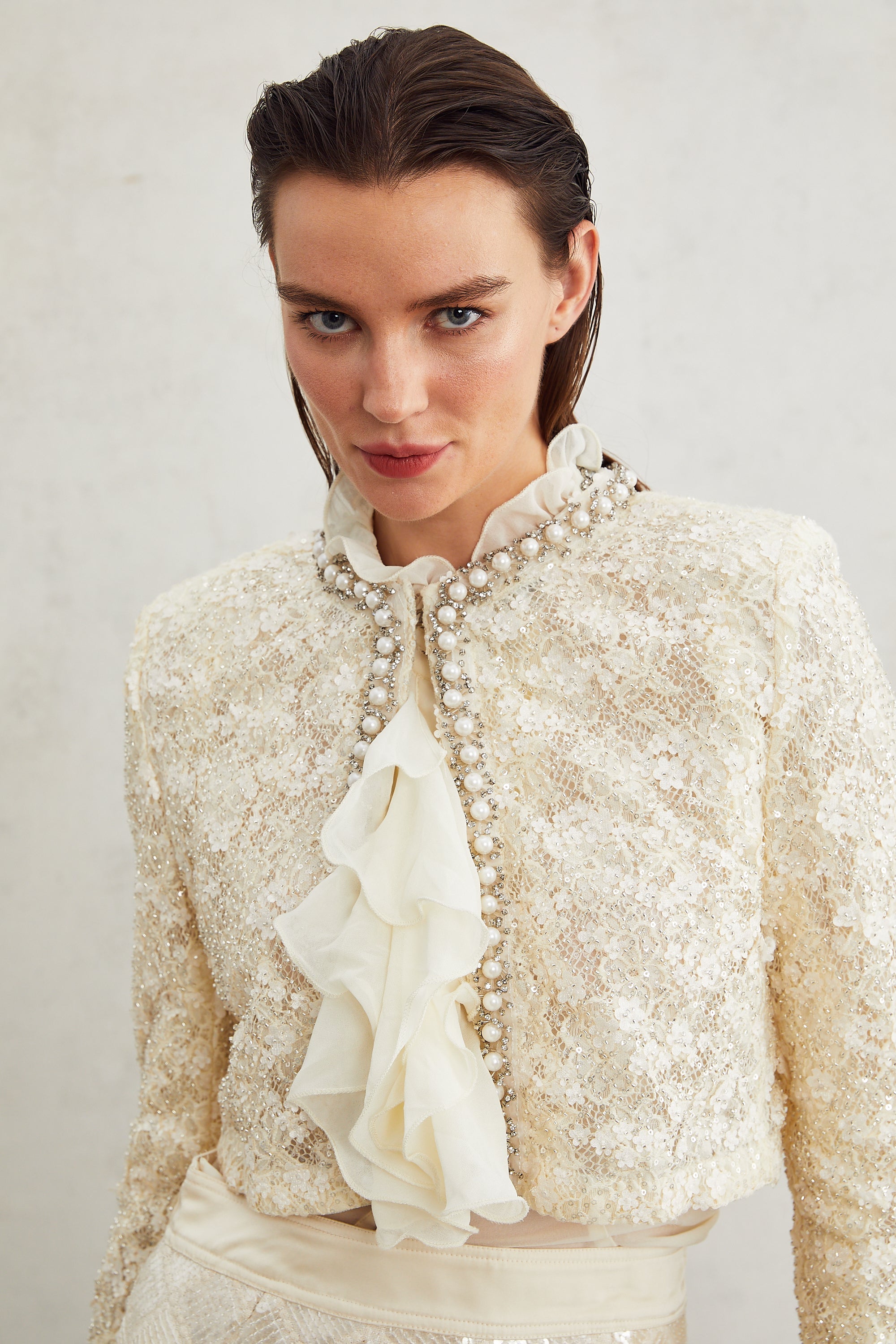 Madeleine floral faux-pearl trim jacket